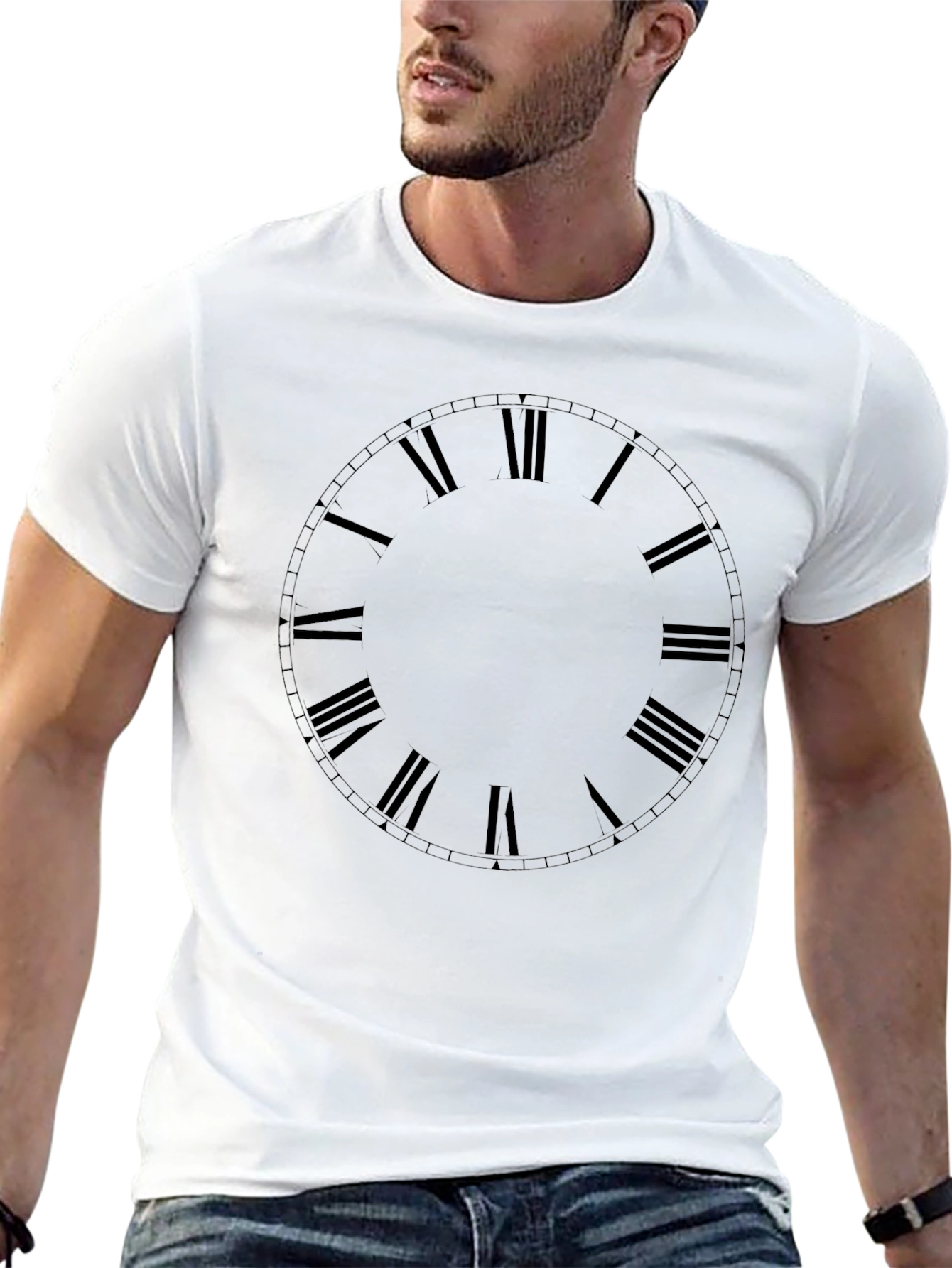 Mens Black Roman Numeral Clock Face T-Shirt