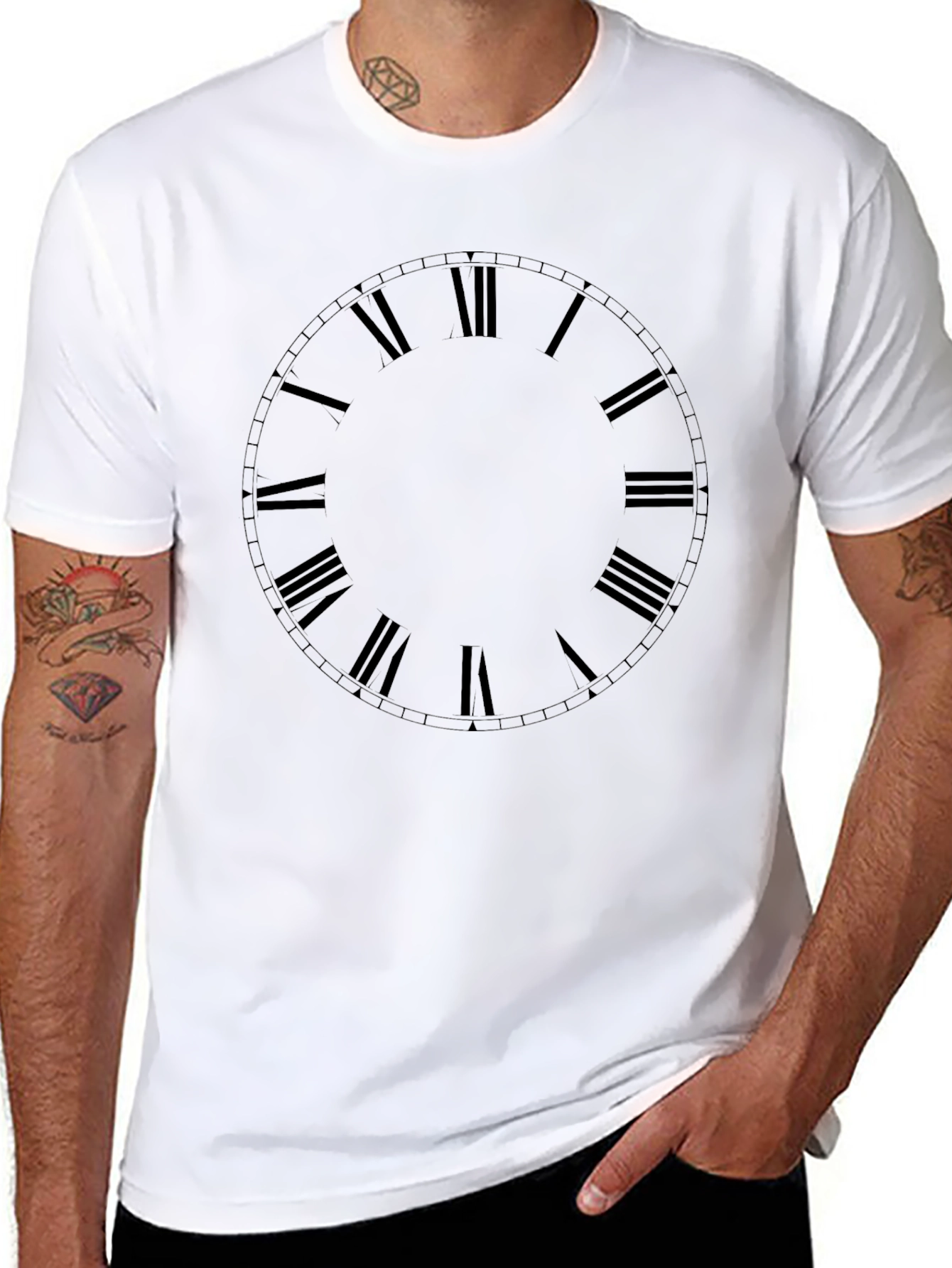 Mens Black Roman Numeral Clock Face T-Shirt