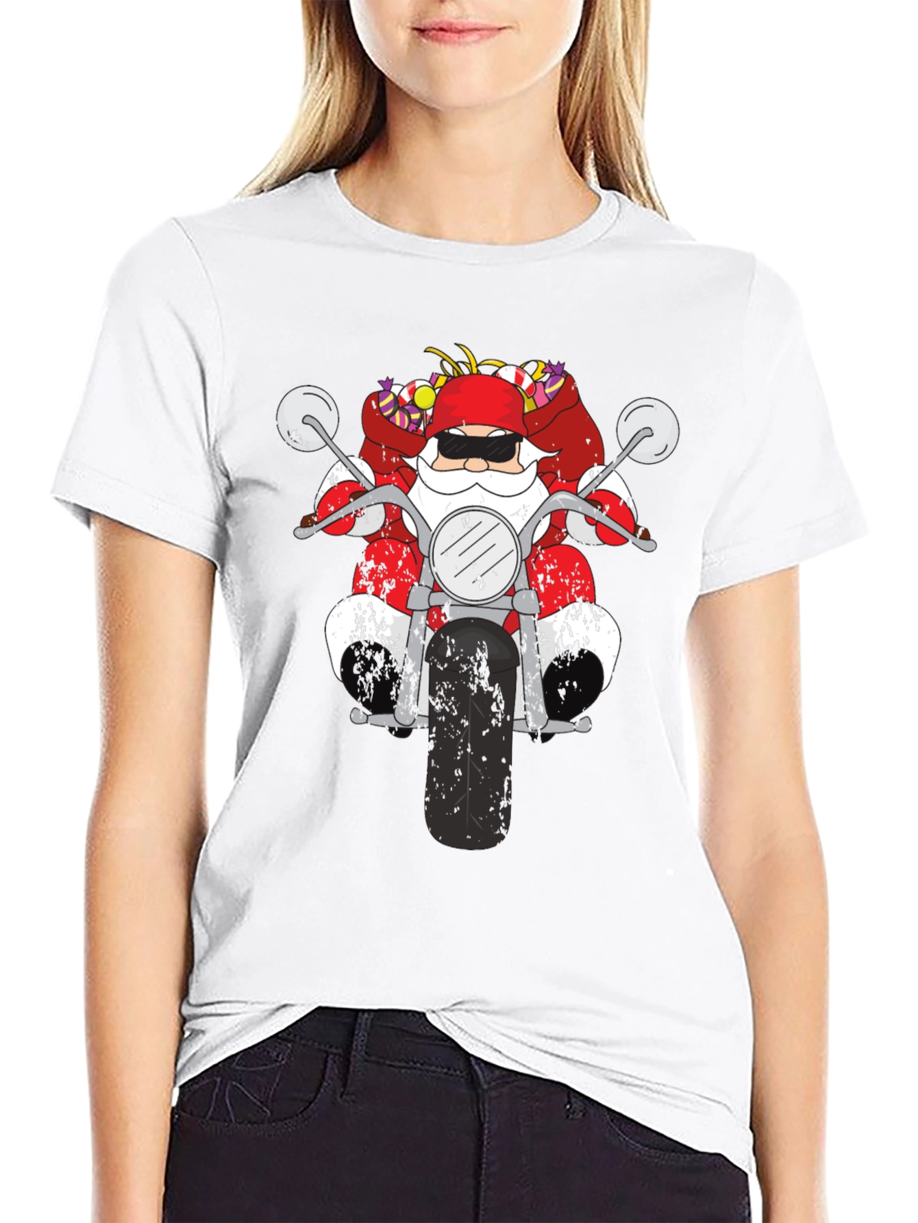Santa on Motorcycle Graphic T-Shirt - Black