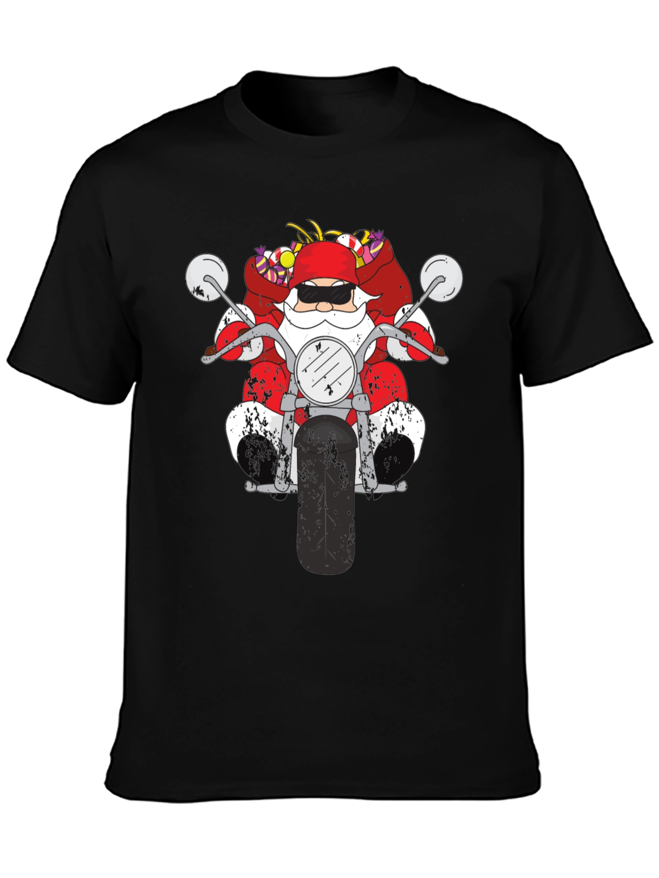 Santa on Motorcycle Graphic T-Shirt - Black