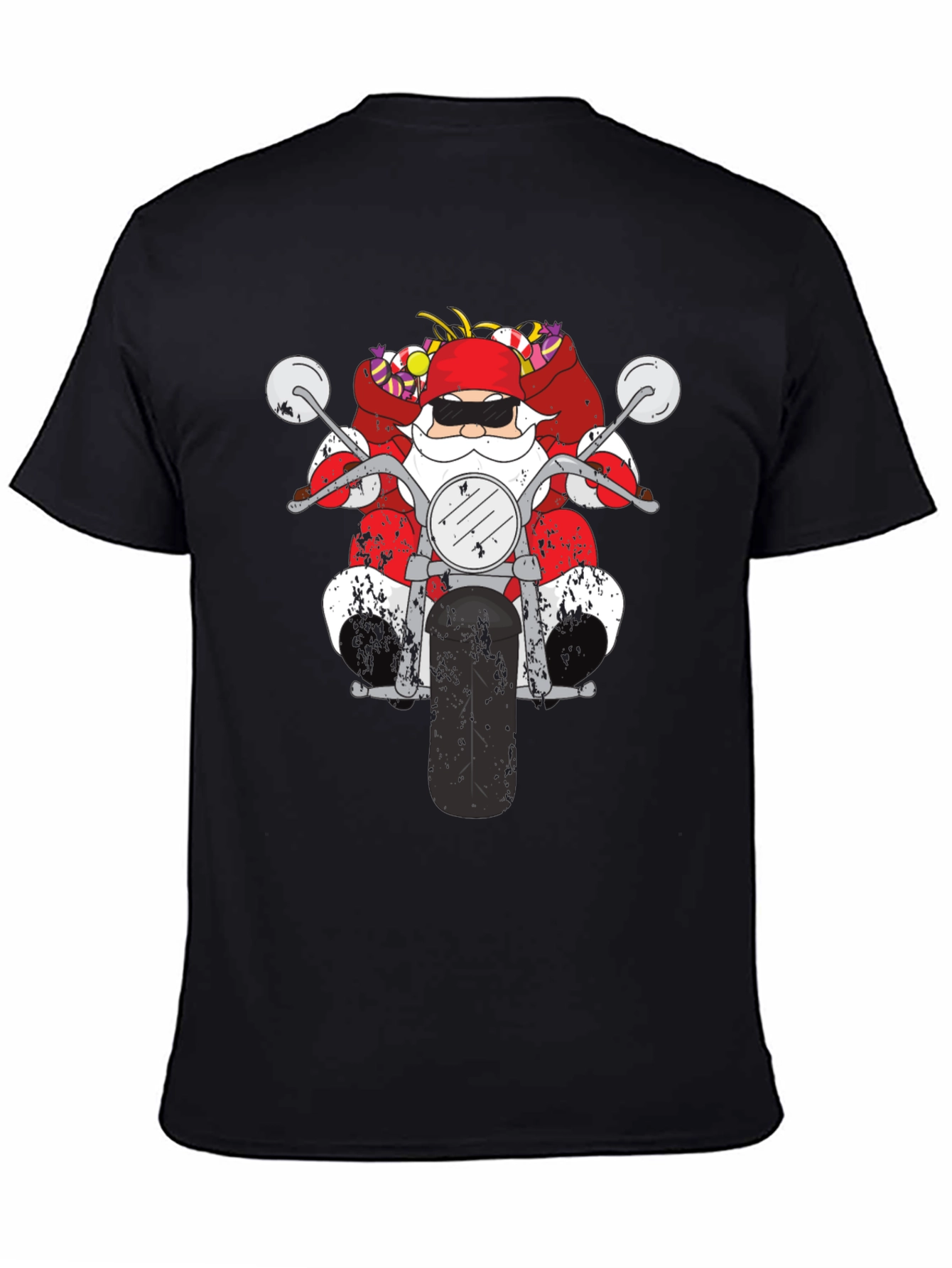 Santa on Motorcycle Graphic T-Shirt - Black