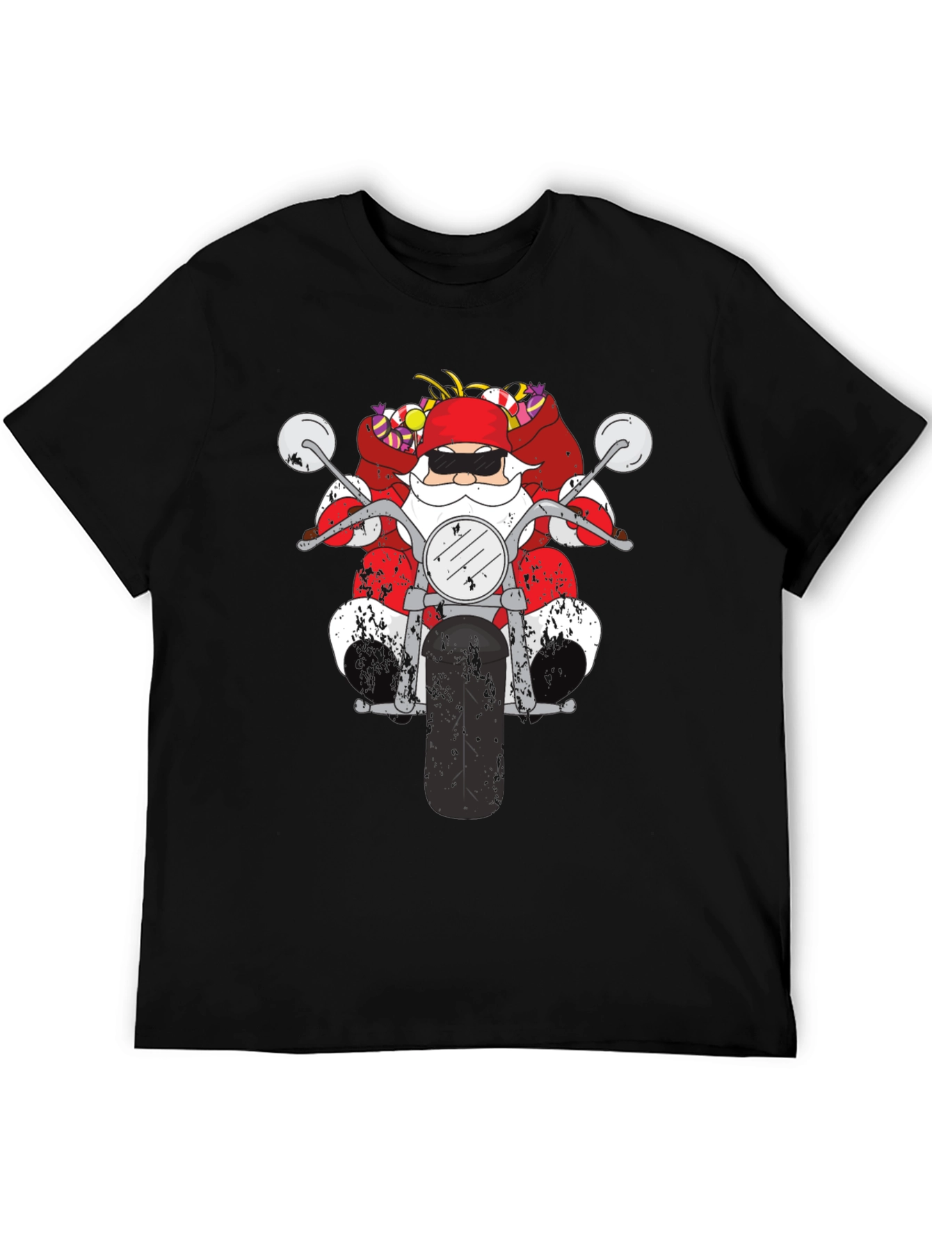 Santa on Motorcycle Graphic T-Shirt - Black