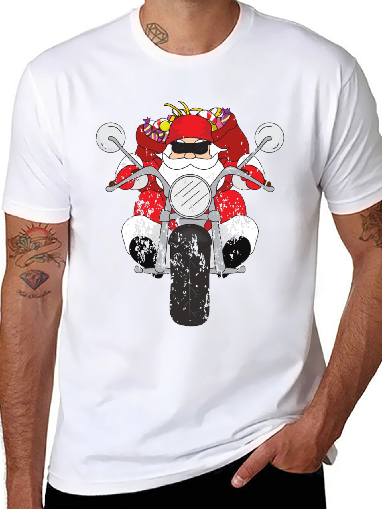 Santa on Motorcycle Graphic T-Shirt - Black