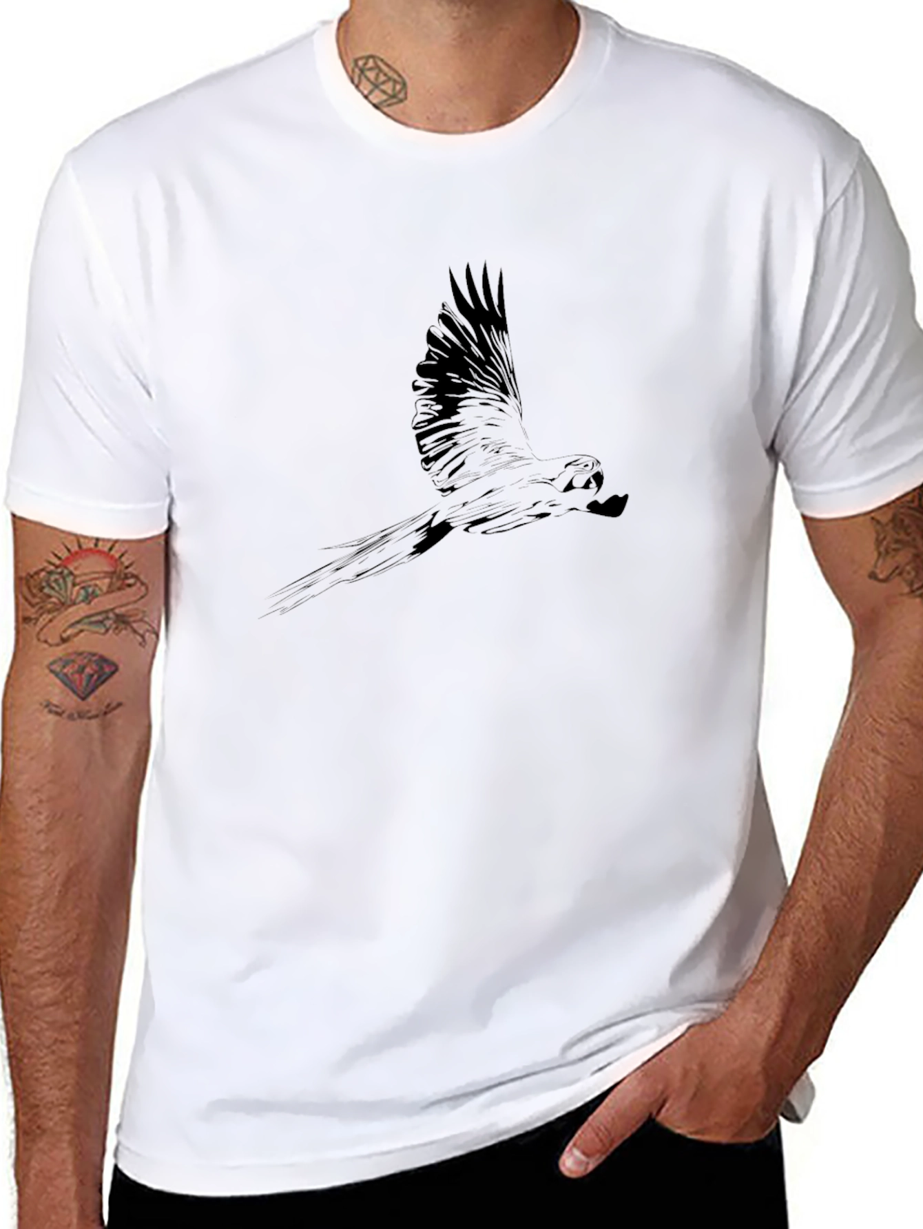 Mens Black Parrot Graphic Tee