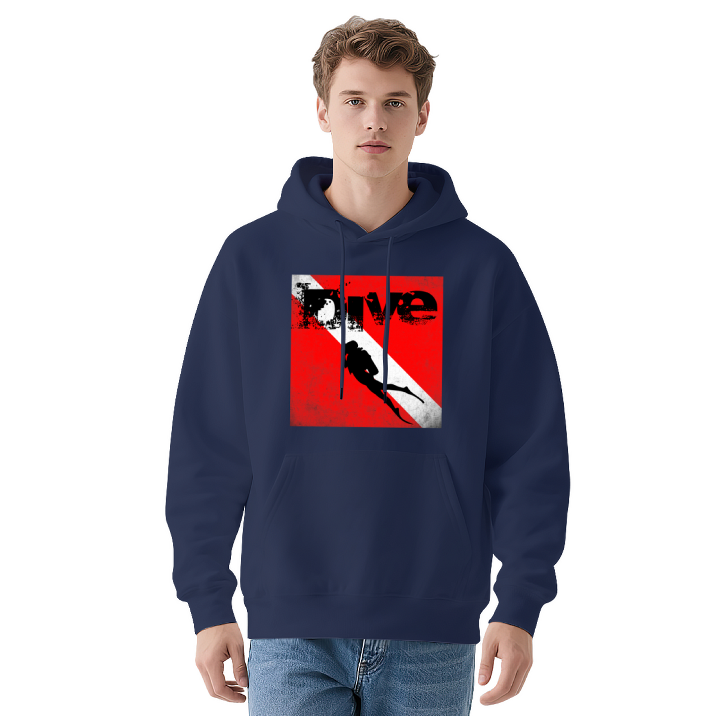Vintage Dive Flag Graphic Dark Grey Hoodie, Casual Comfortable Wear
