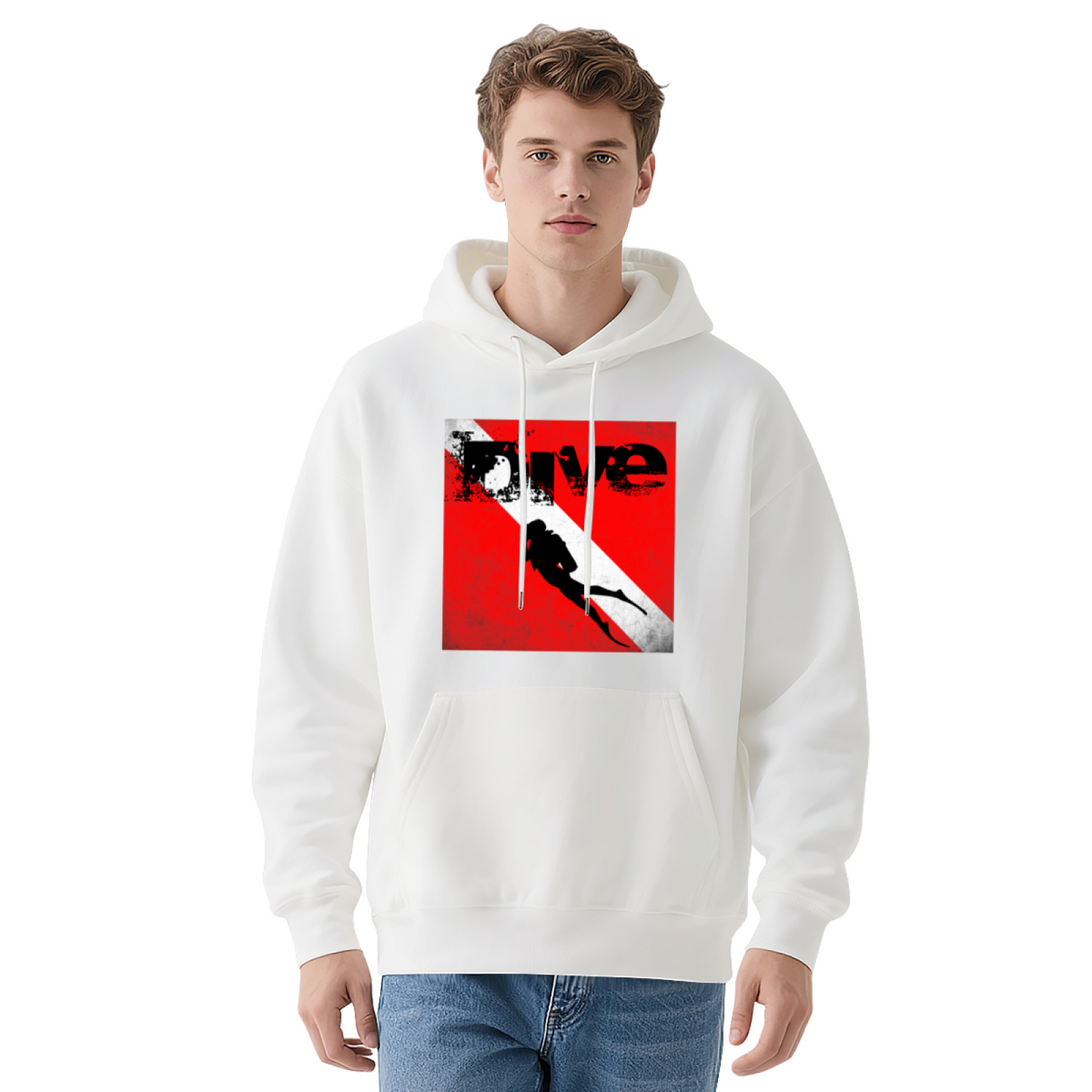 Vintage Dive Flag Graphic Dark Grey Hoodie, Casual Comfortable Wear