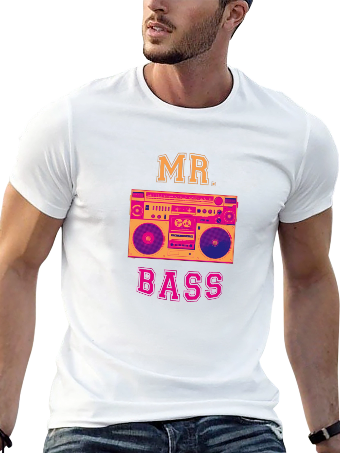 Mr. Bass Graphic T-Shirt - Retro Boombox Design