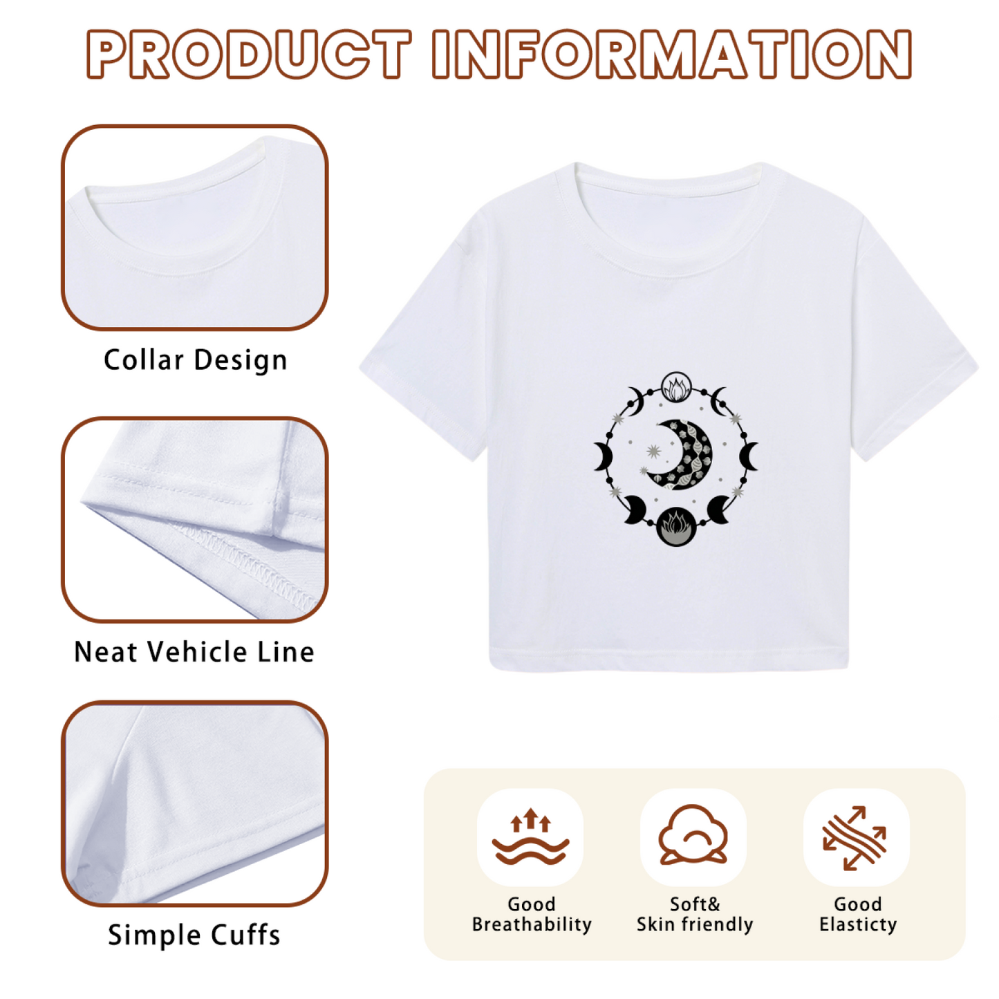 Mystical Moon Phase Witchy Aesthetic Casual Crop Top