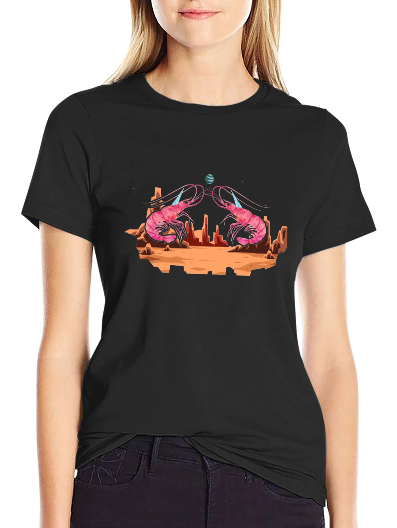 Shrimp Planet Graphic Tee - Black Cotton T-Shirt
