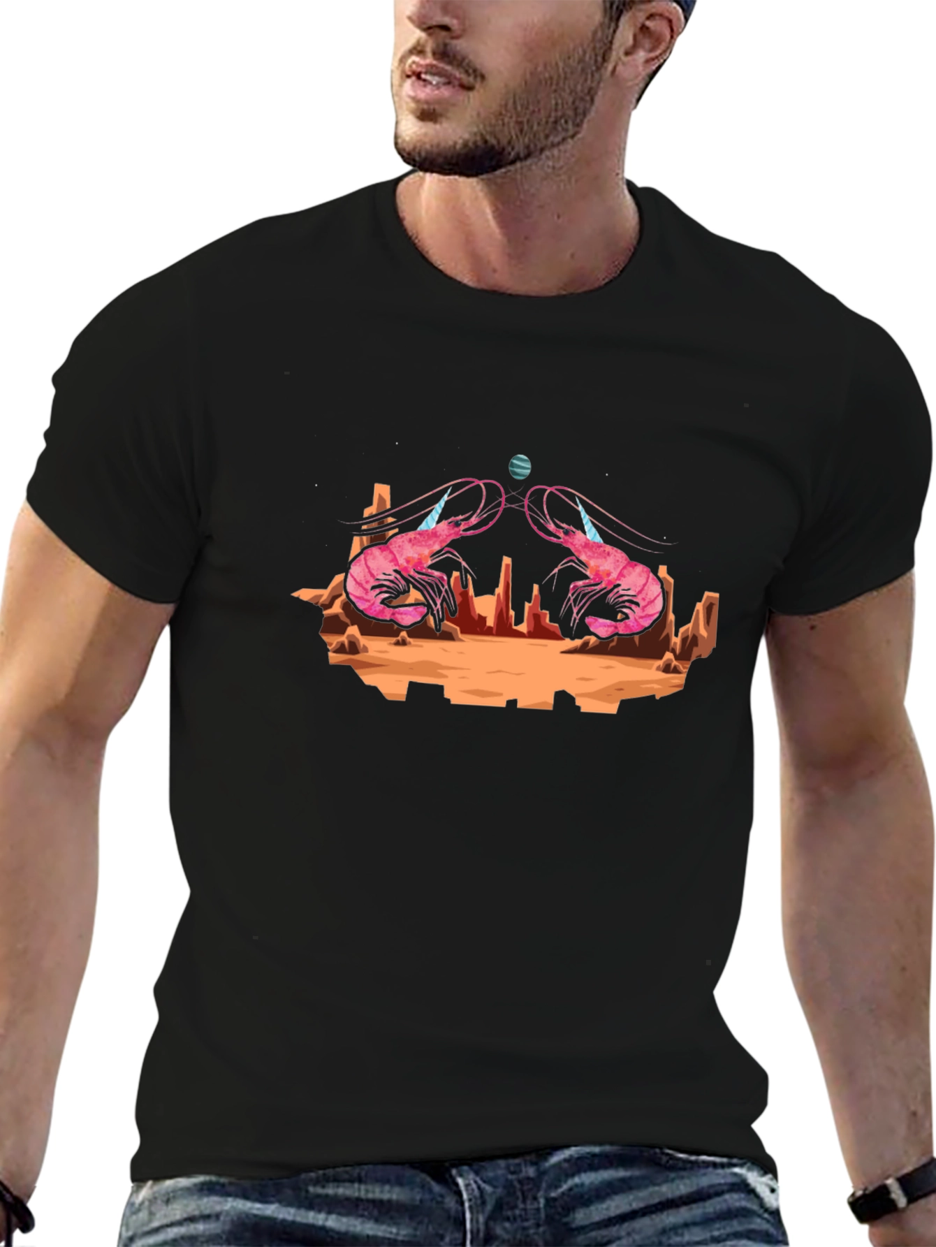 Shrimp Planet Graphic Tee - Black Cotton T-Shirt