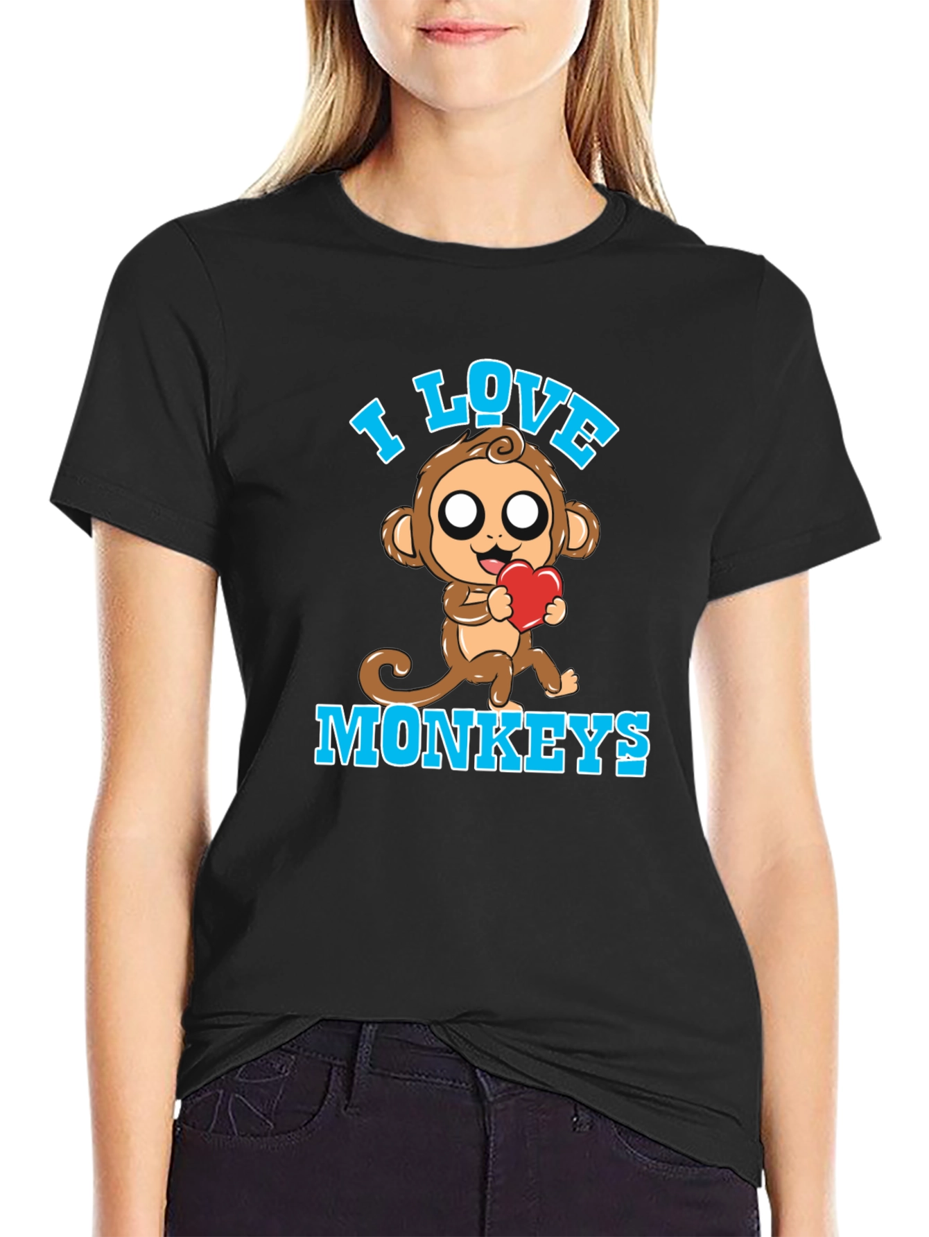 I Love Monkeys Graphic Tee Cute Monkey with Heart