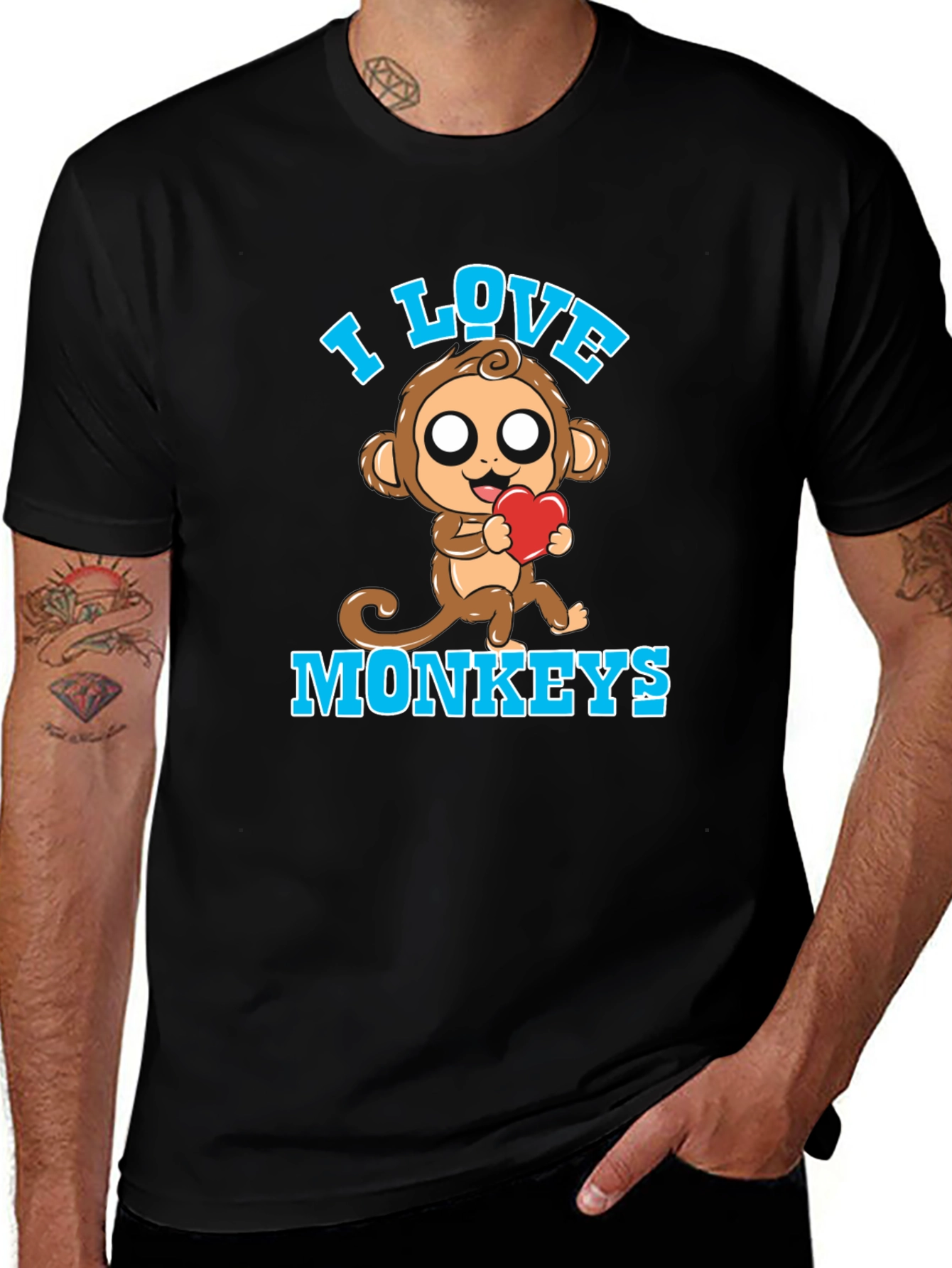 I Love Monkeys Graphic Tee Cute Monkey with Heart