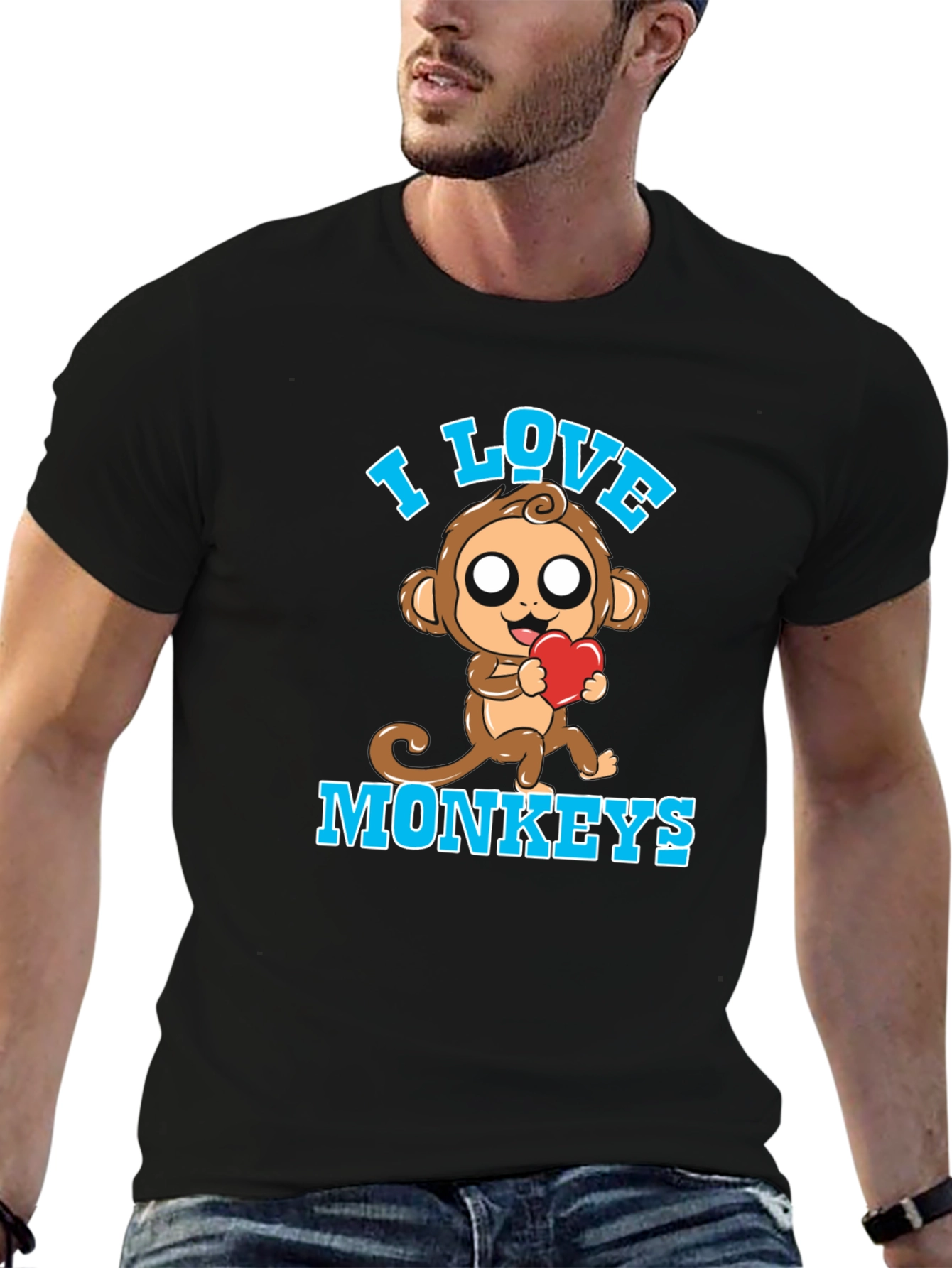I Love Monkeys Graphic Tee Cute Monkey with Heart