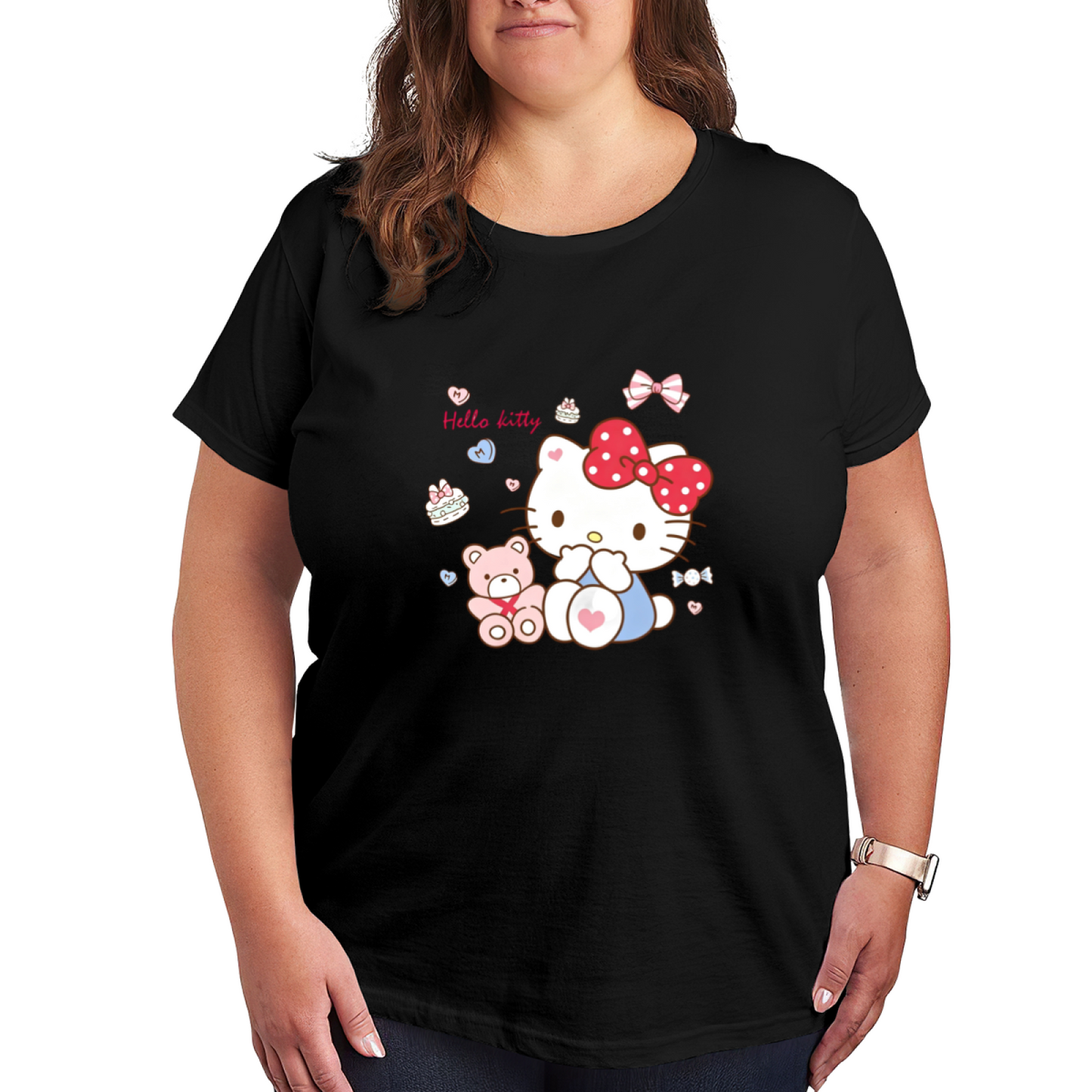 Sweet Cake Teddy Hello Kitty Lovely Plus Size Women Casual Tee