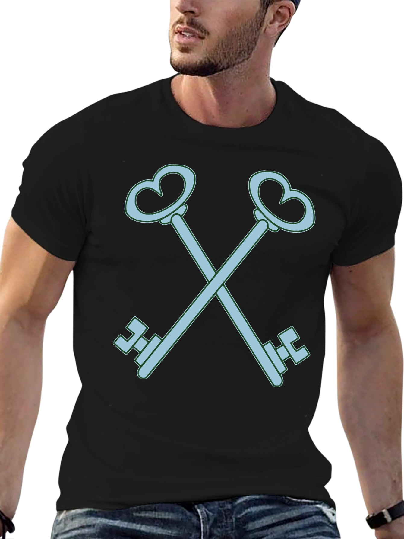 Heart Key Graphic Tee - Black Cotton