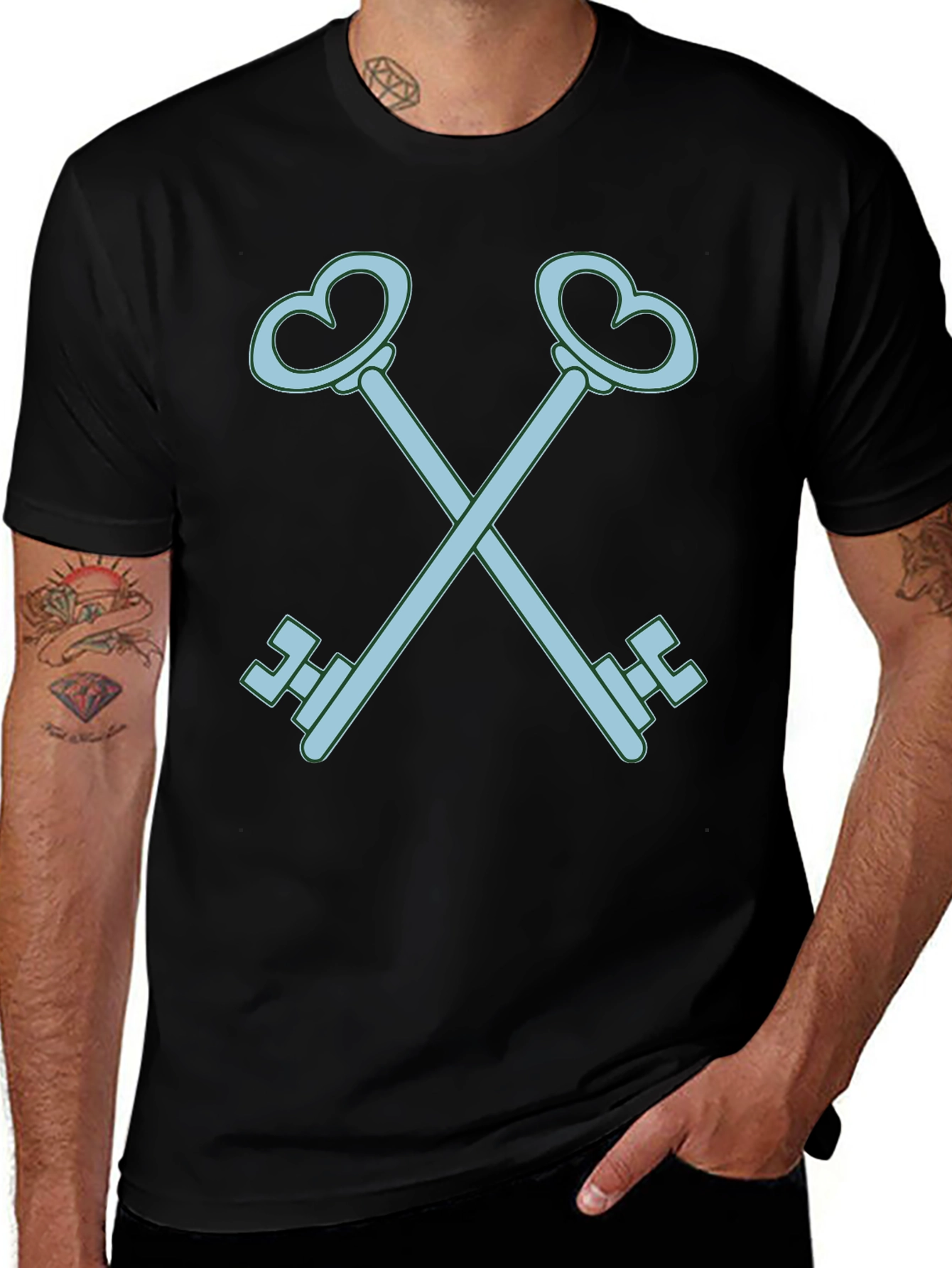 Heart Key Graphic Tee - Black Cotton