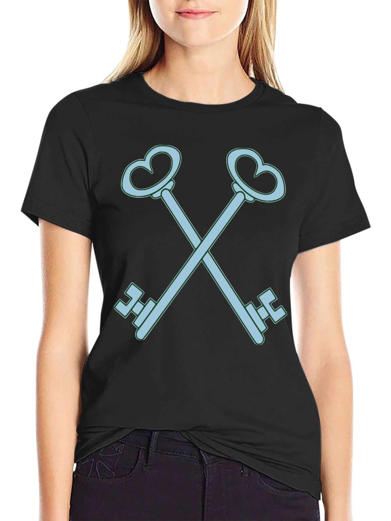Heart Key Graphic Tee - Black Cotton