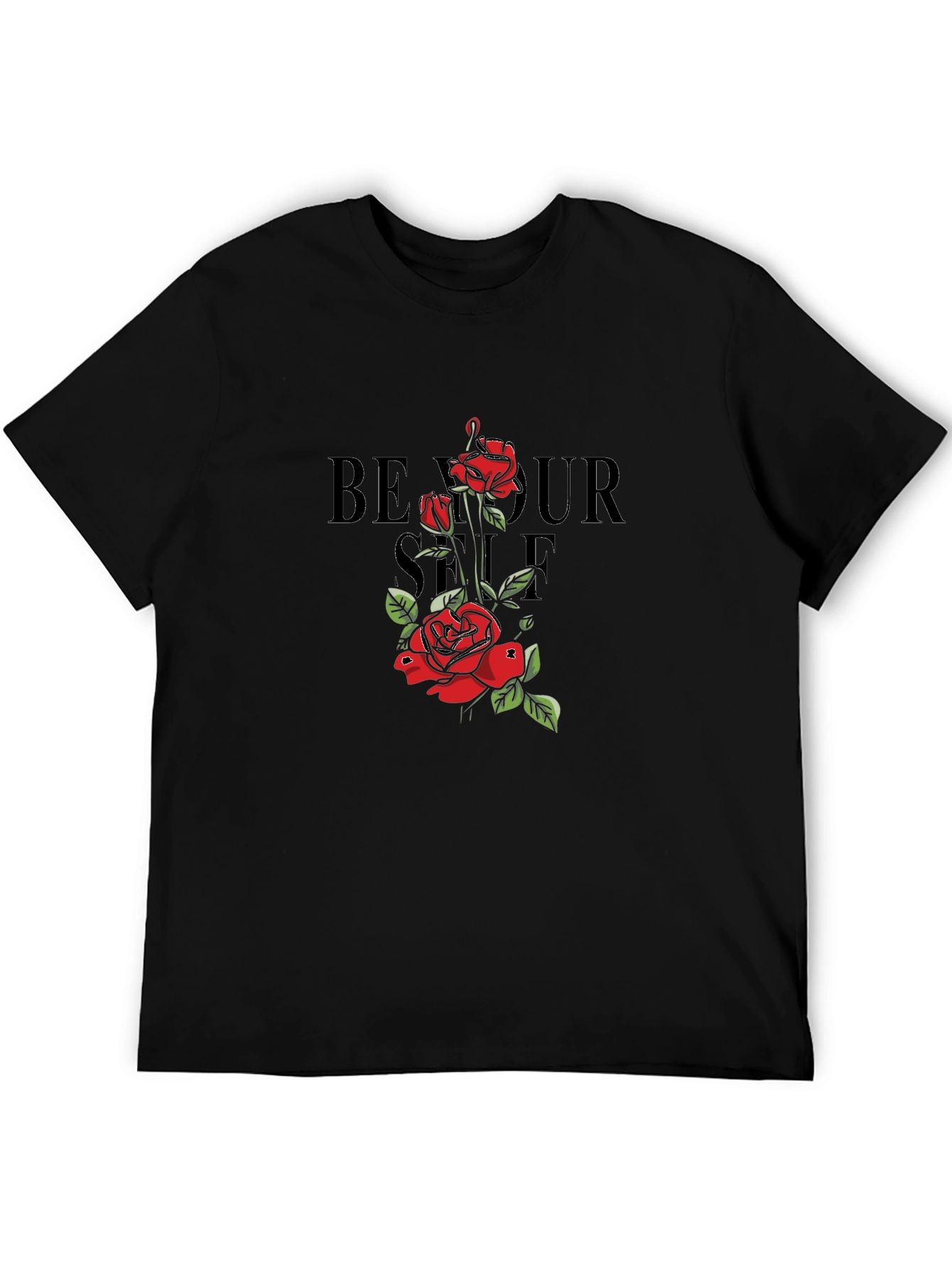 Be Yourself Rose Graphic Black T-Shirt