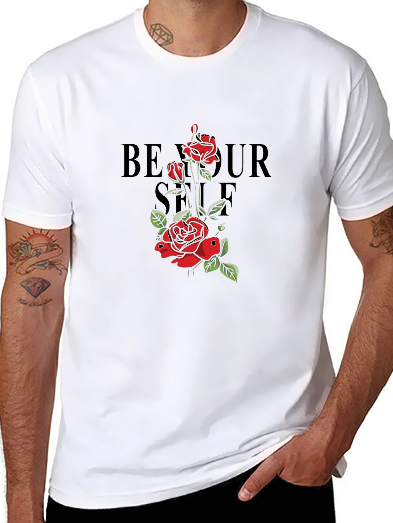 Be Yourself Rose Graphic Black T-Shirt