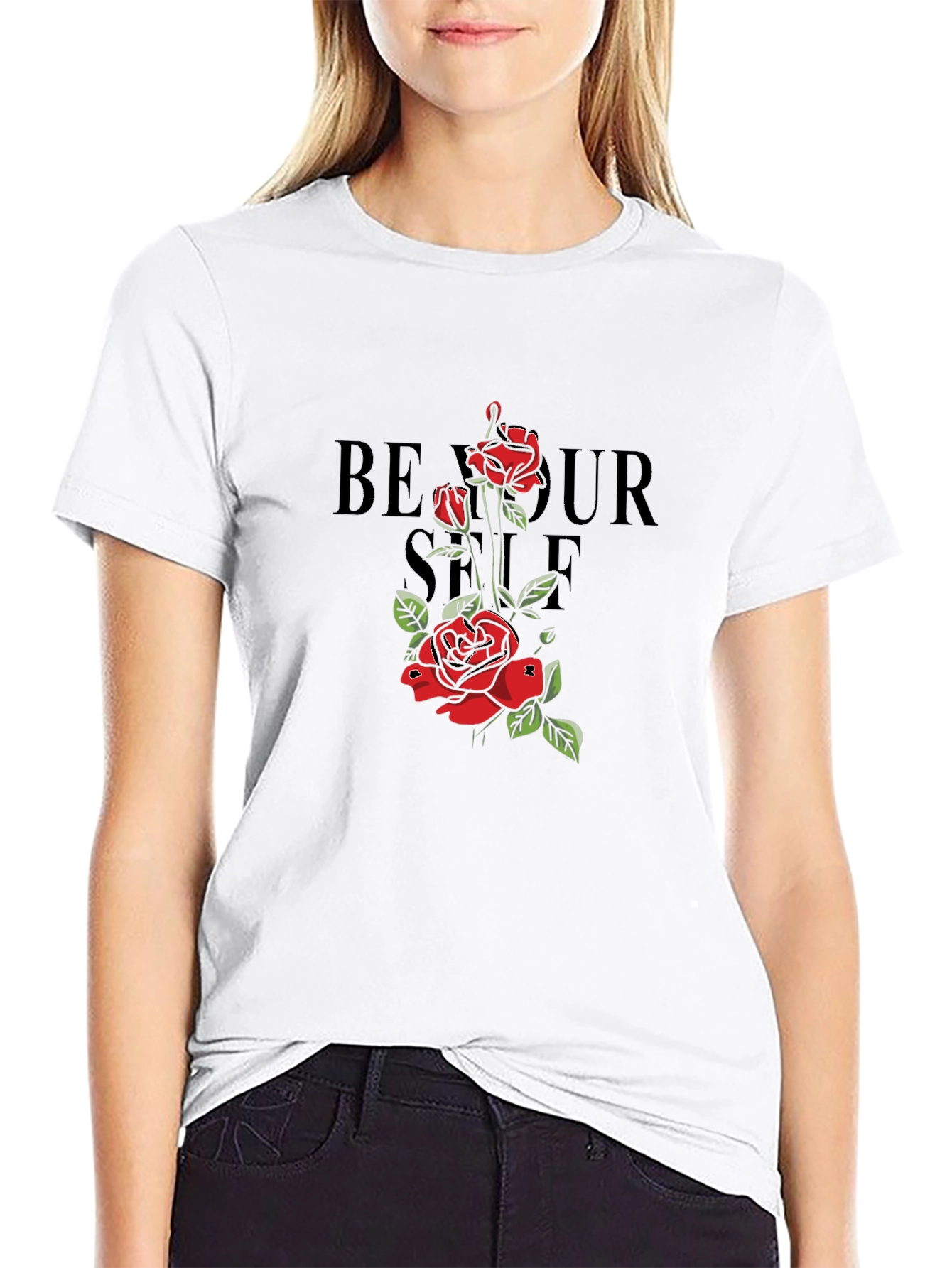 Be Yourself Rose Graphic Black T-Shirt