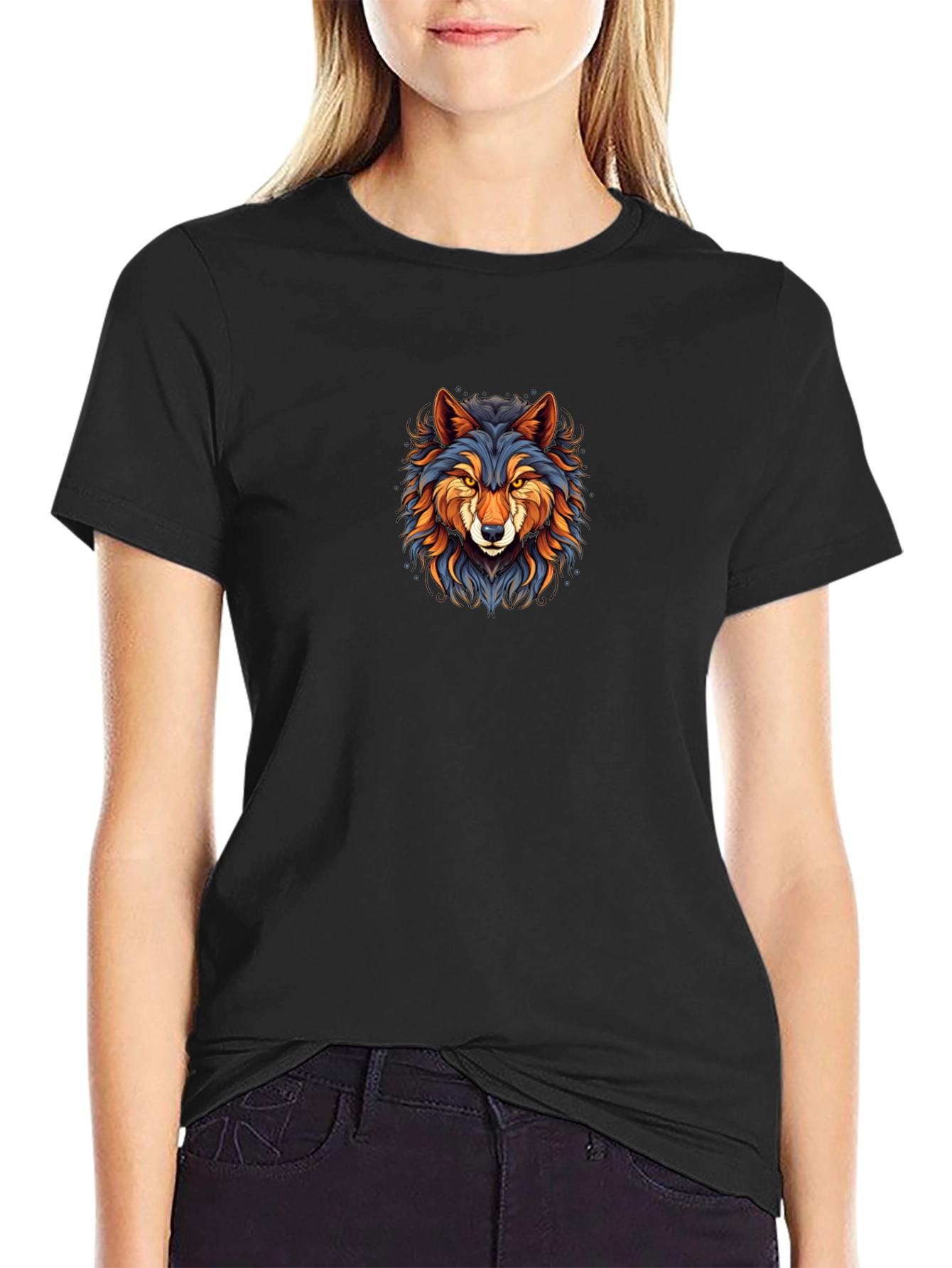 Stylish Wolf Graphic Black T-Shirt