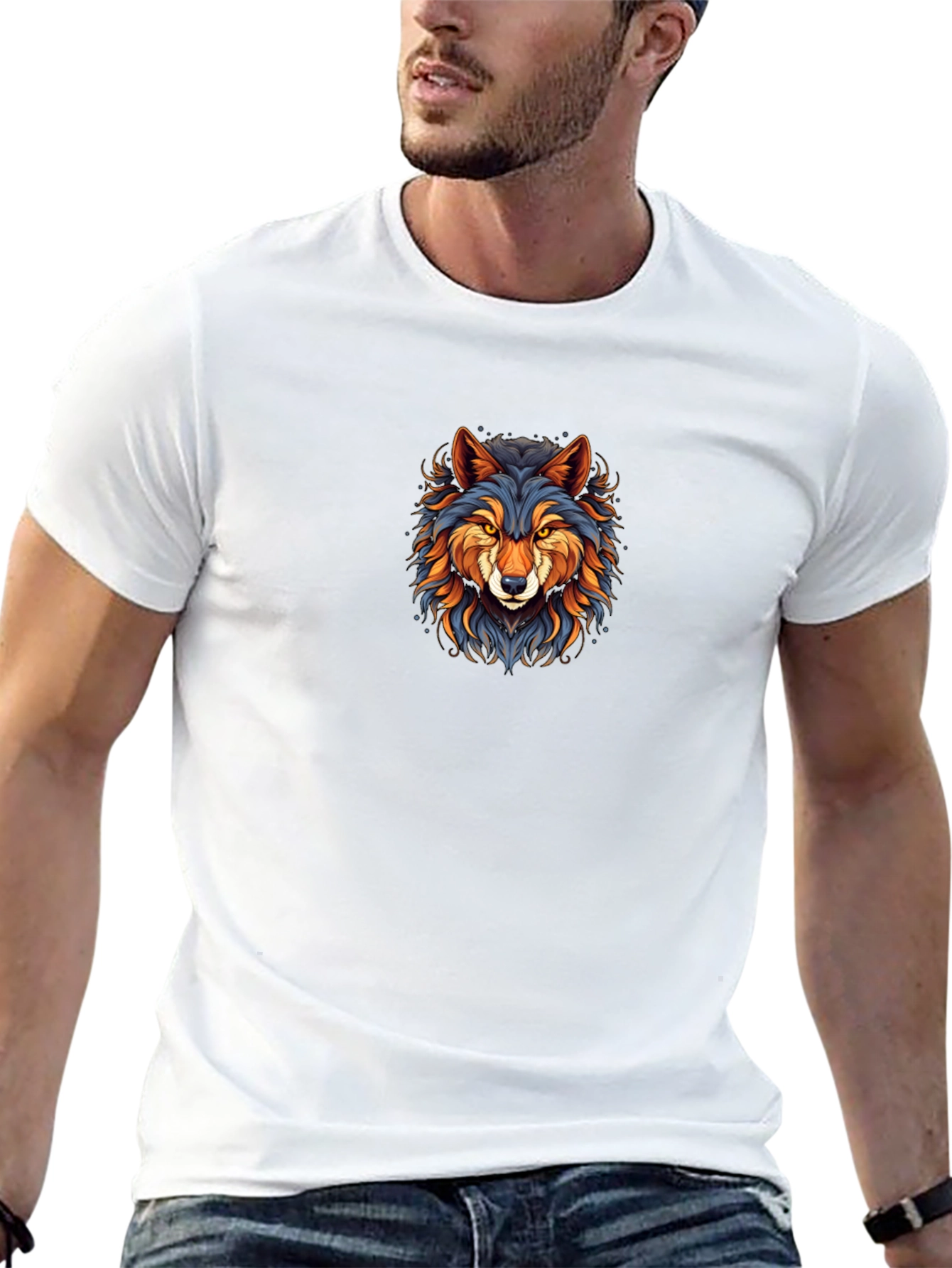 Stylish Wolf Graphic Black T-Shirt