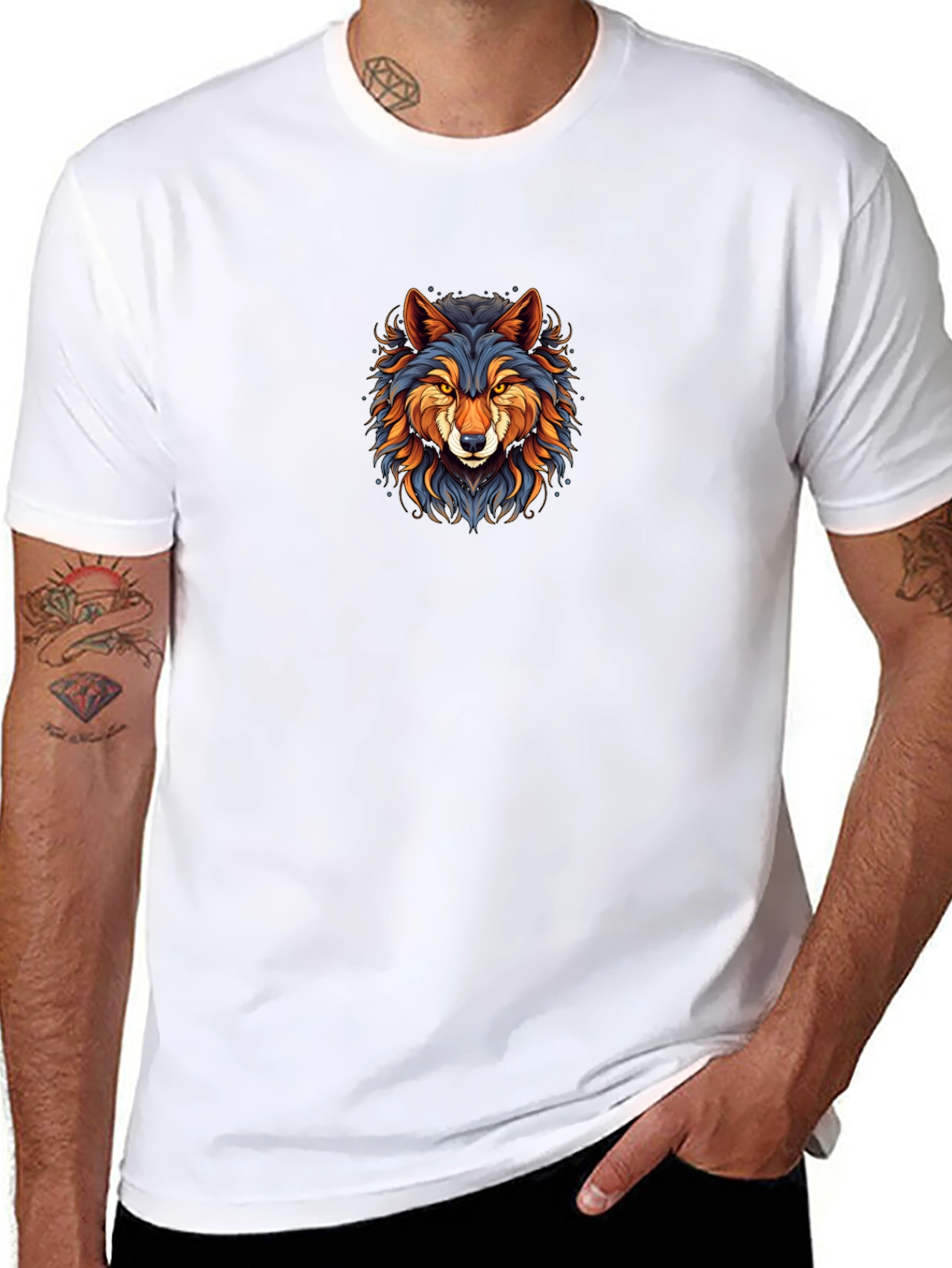 Stylish Wolf Graphic Black T-Shirt