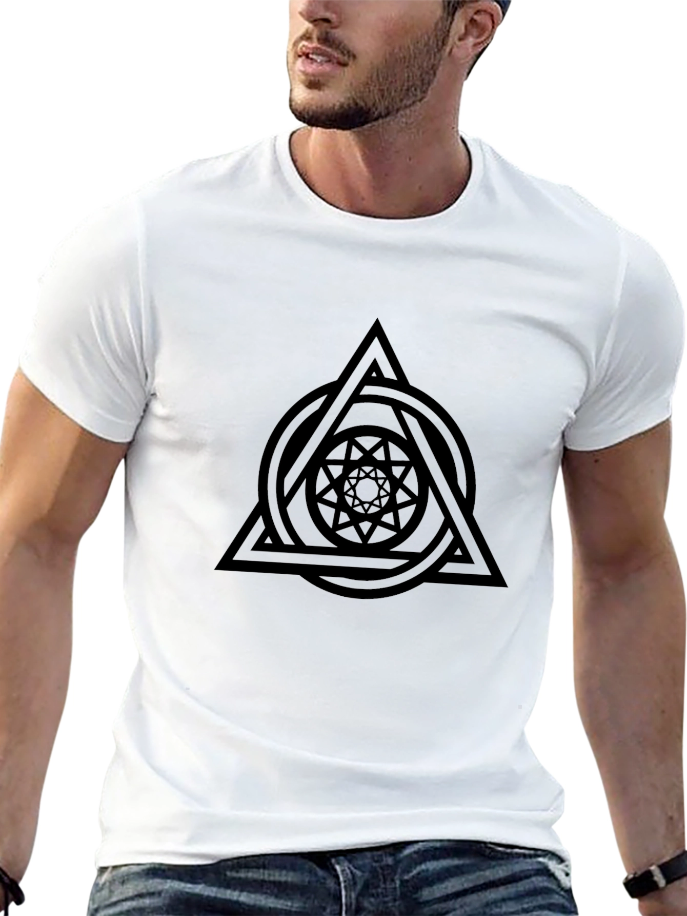 Geometric Print Black T-Shirt - Modern Casual Wear