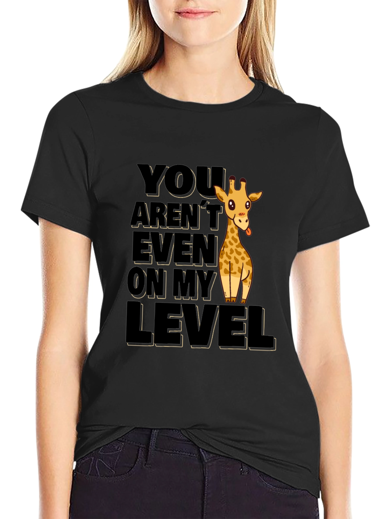 Funny Giraffe Not On My Level Black T-Shirt