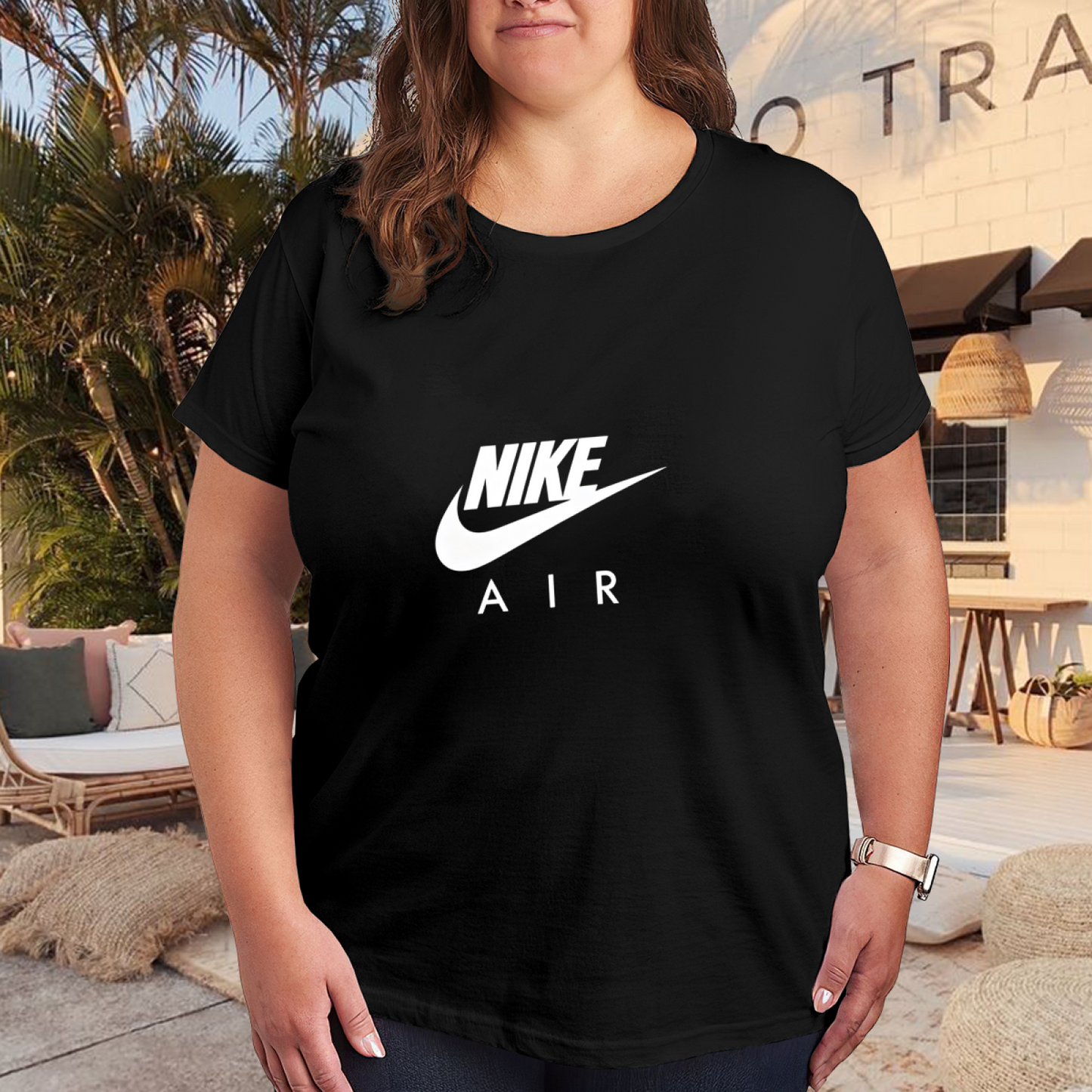 Classic Nike Air Logo Sporty Plus?Size Black Women Tee