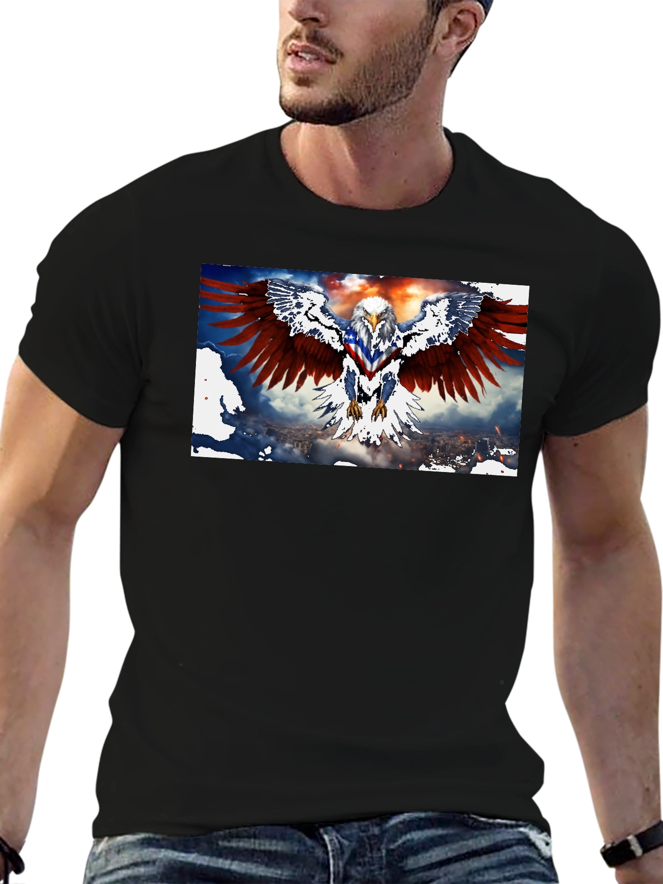 Patriotic Eagle Graphic Print T-Shirt