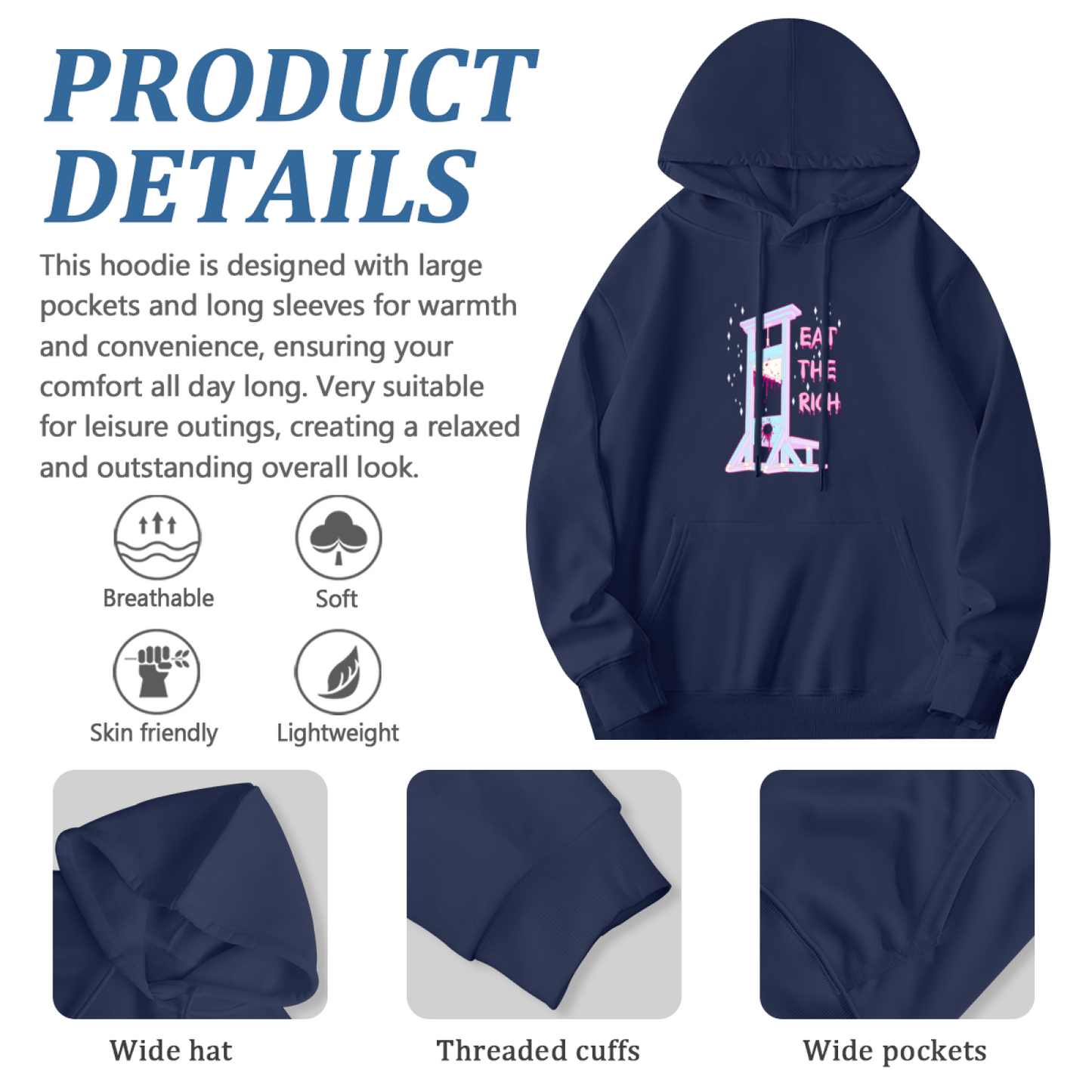 Pastel Eat The Rich Guillotine Navy Hoodie