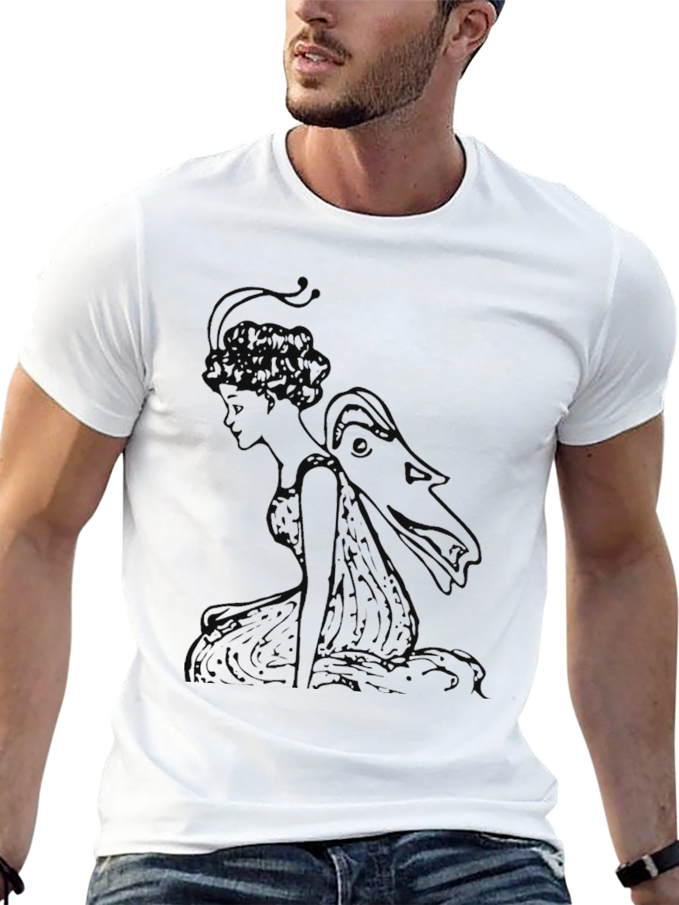 Elegant Black T-Shirt with Fairy Graphic