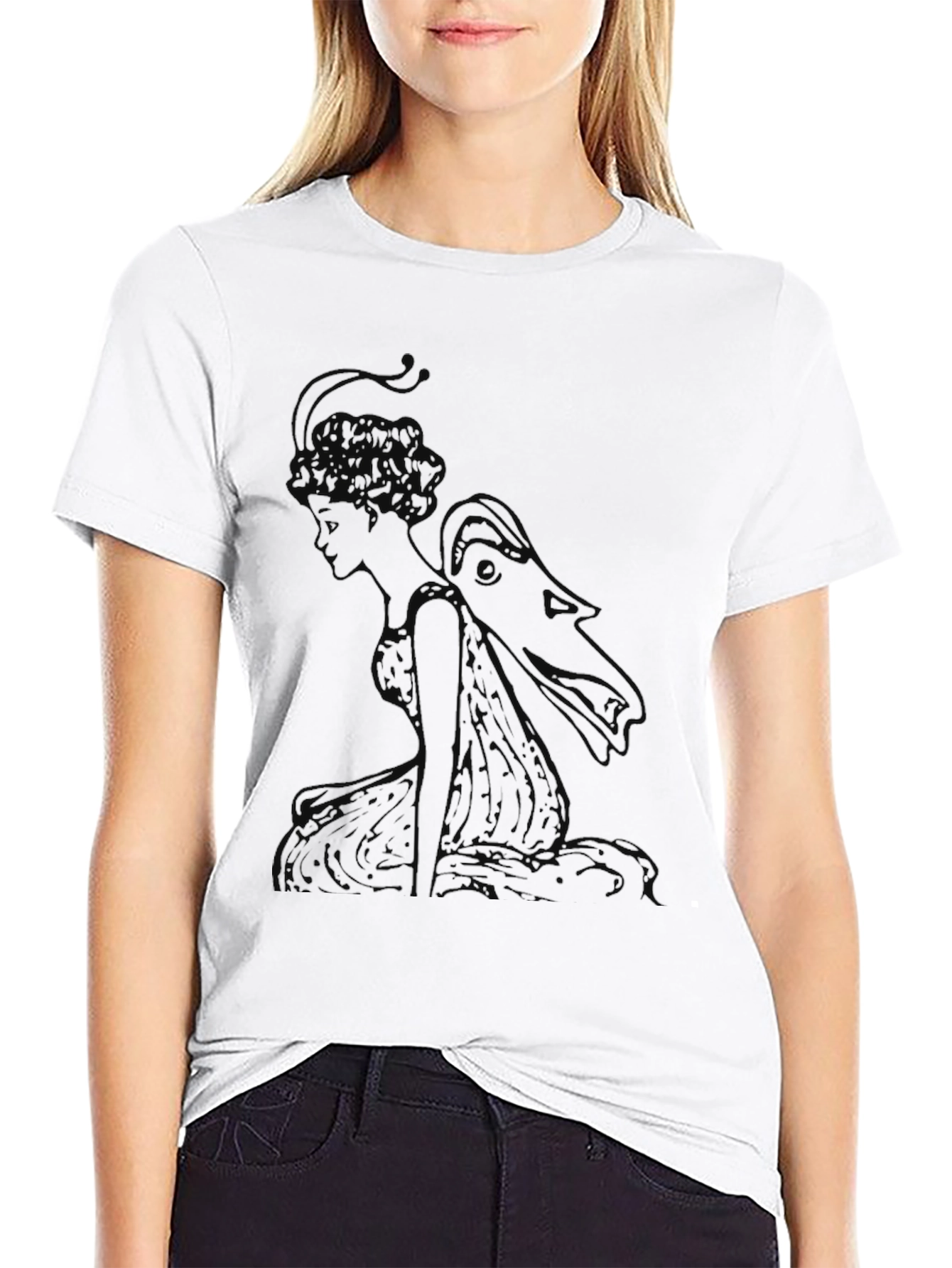 Elegant Black T-Shirt with Fairy Graphic