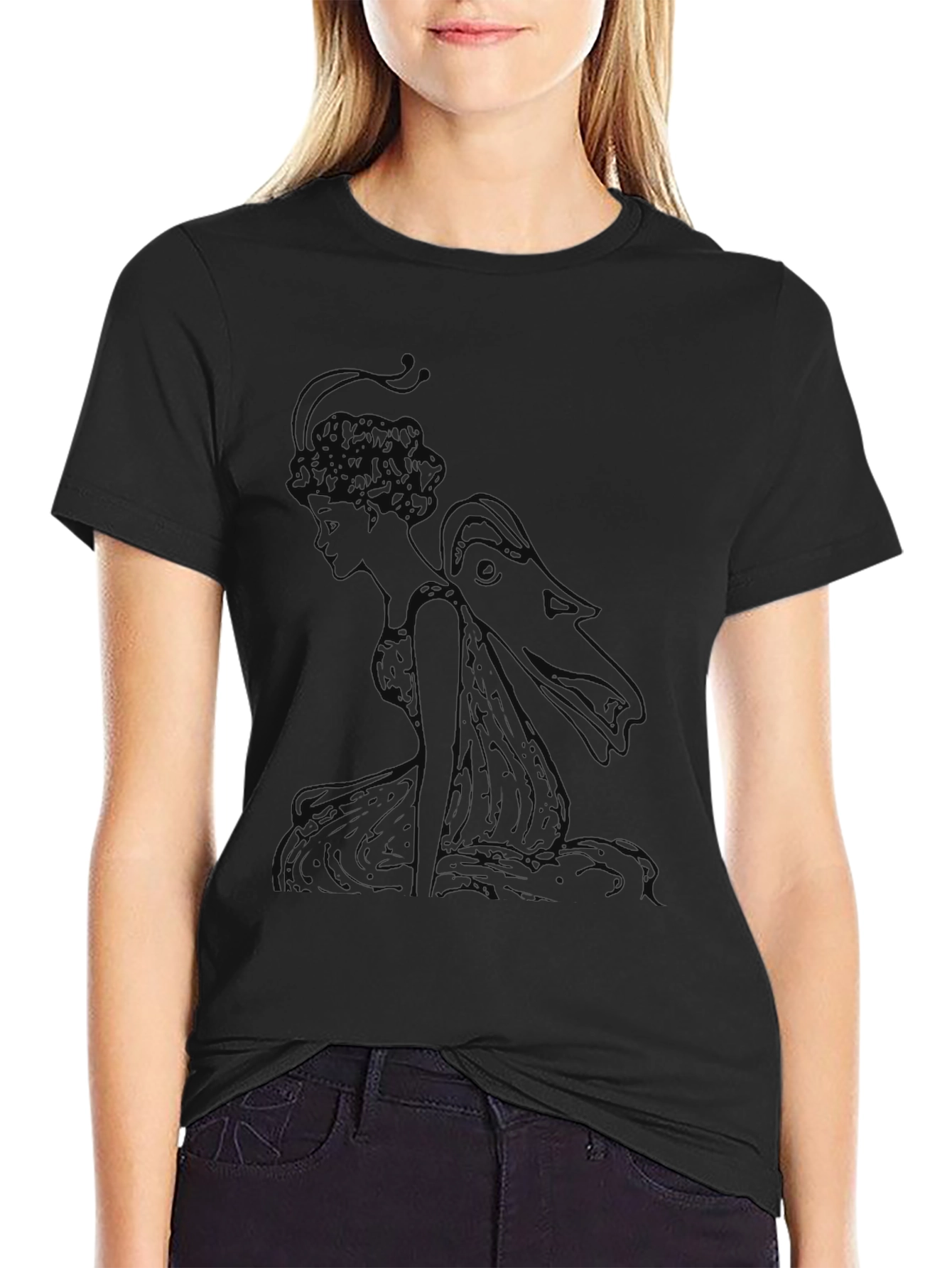 Elegant Black T-Shirt with Fairy Graphic