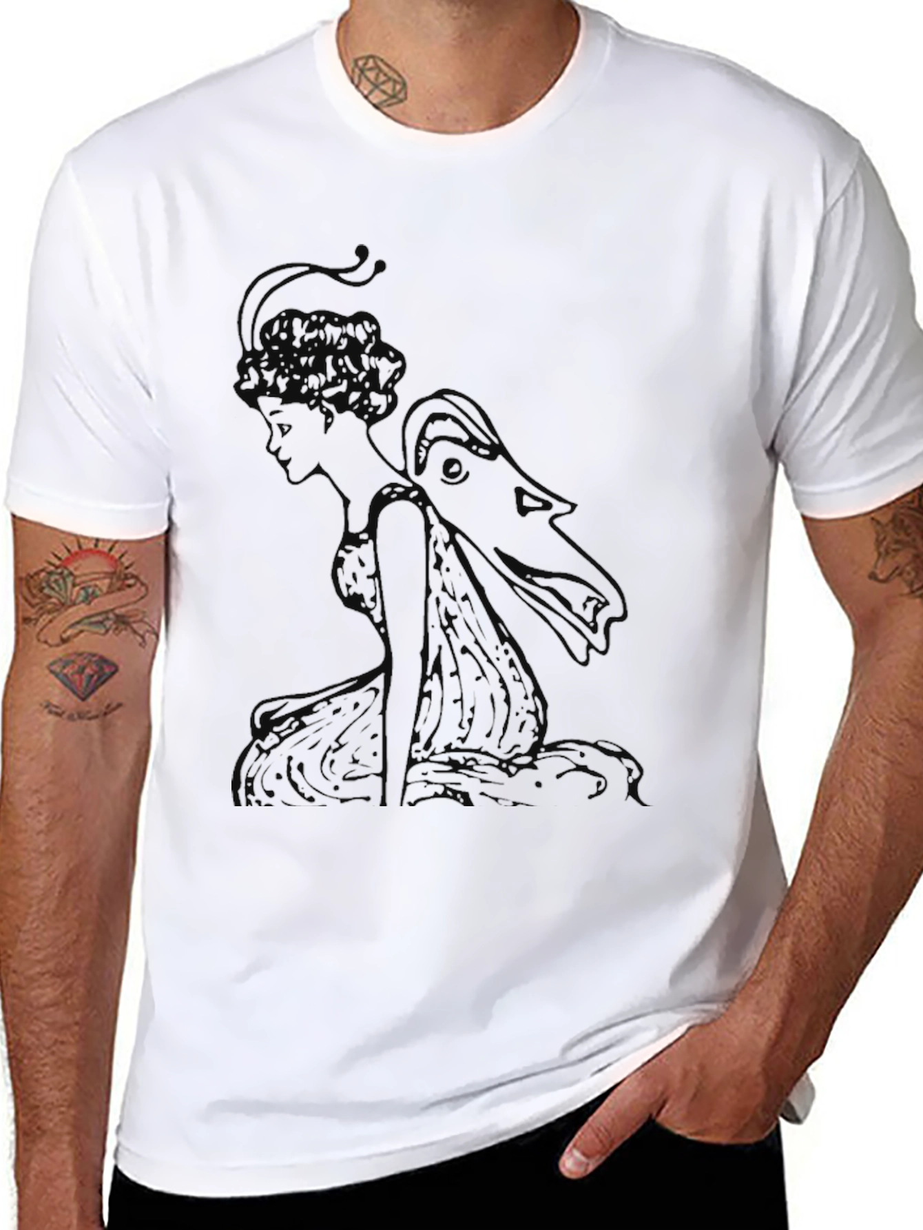 Elegant Black T-Shirt with Fairy Graphic