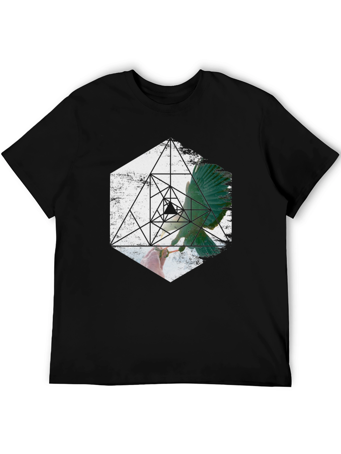 Geometric Bird Graphic Print Black T-Shirt