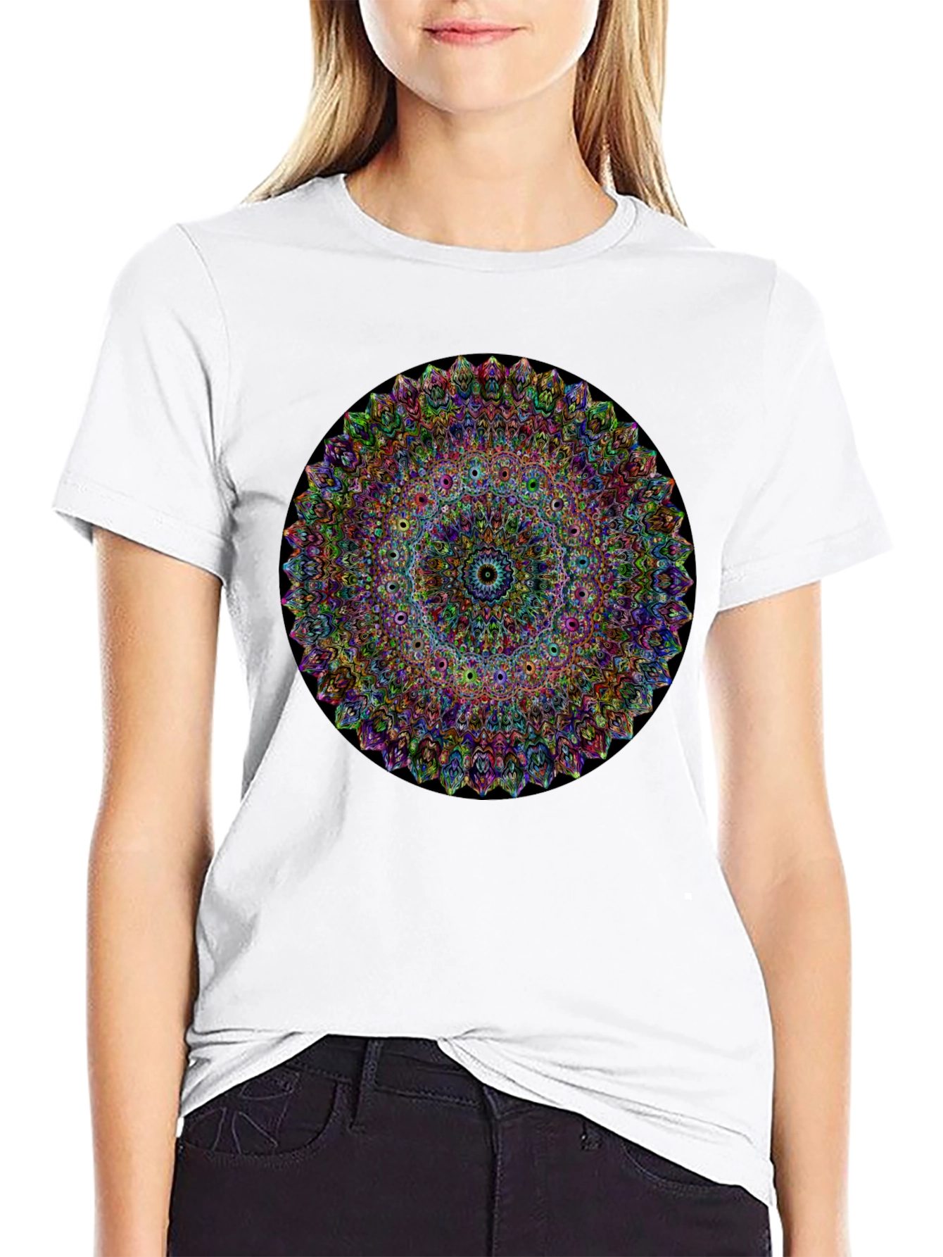 Vibrant Mandala Graphic Tee - Black