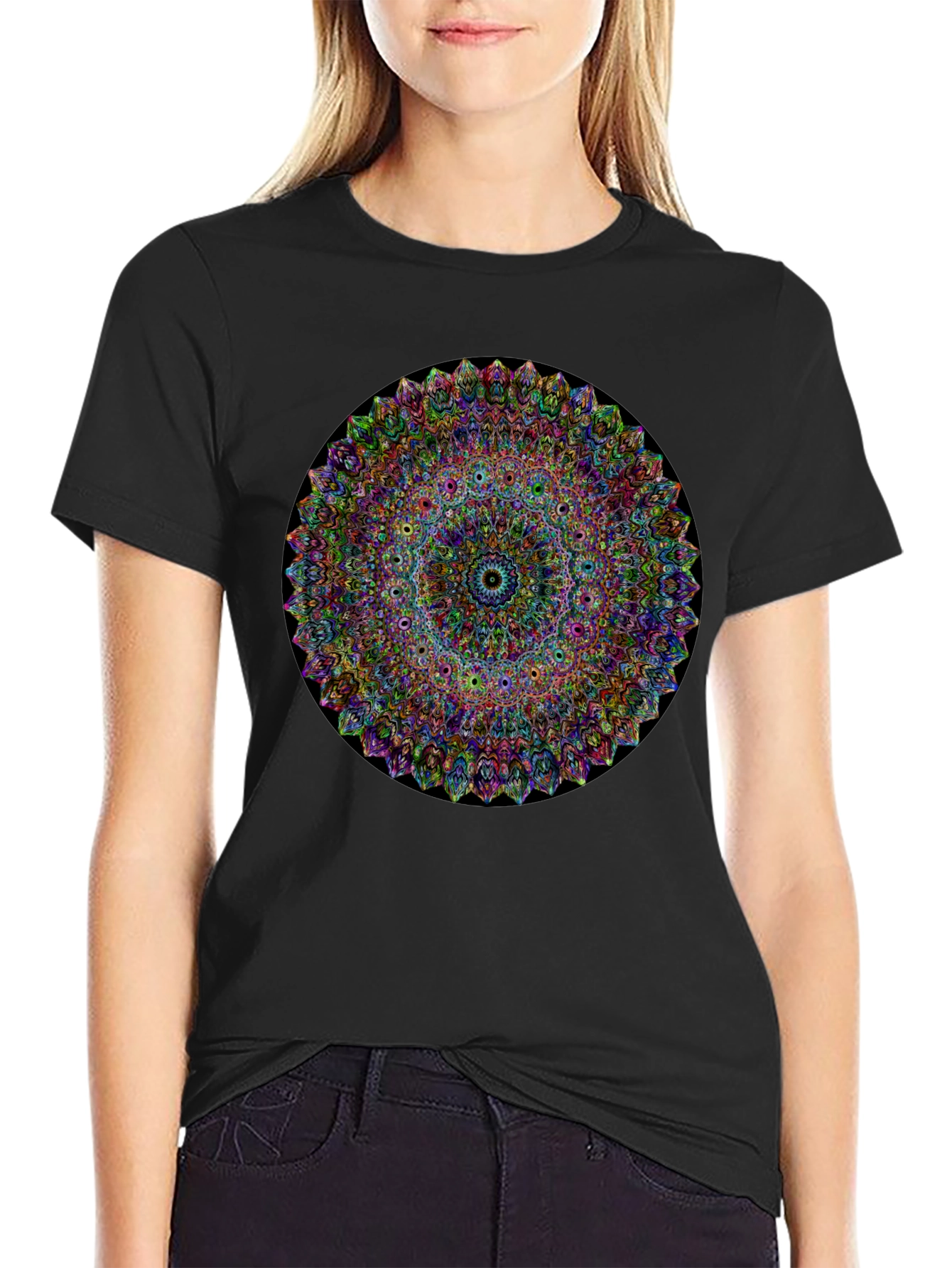 Vibrant Mandala Graphic Tee - Black