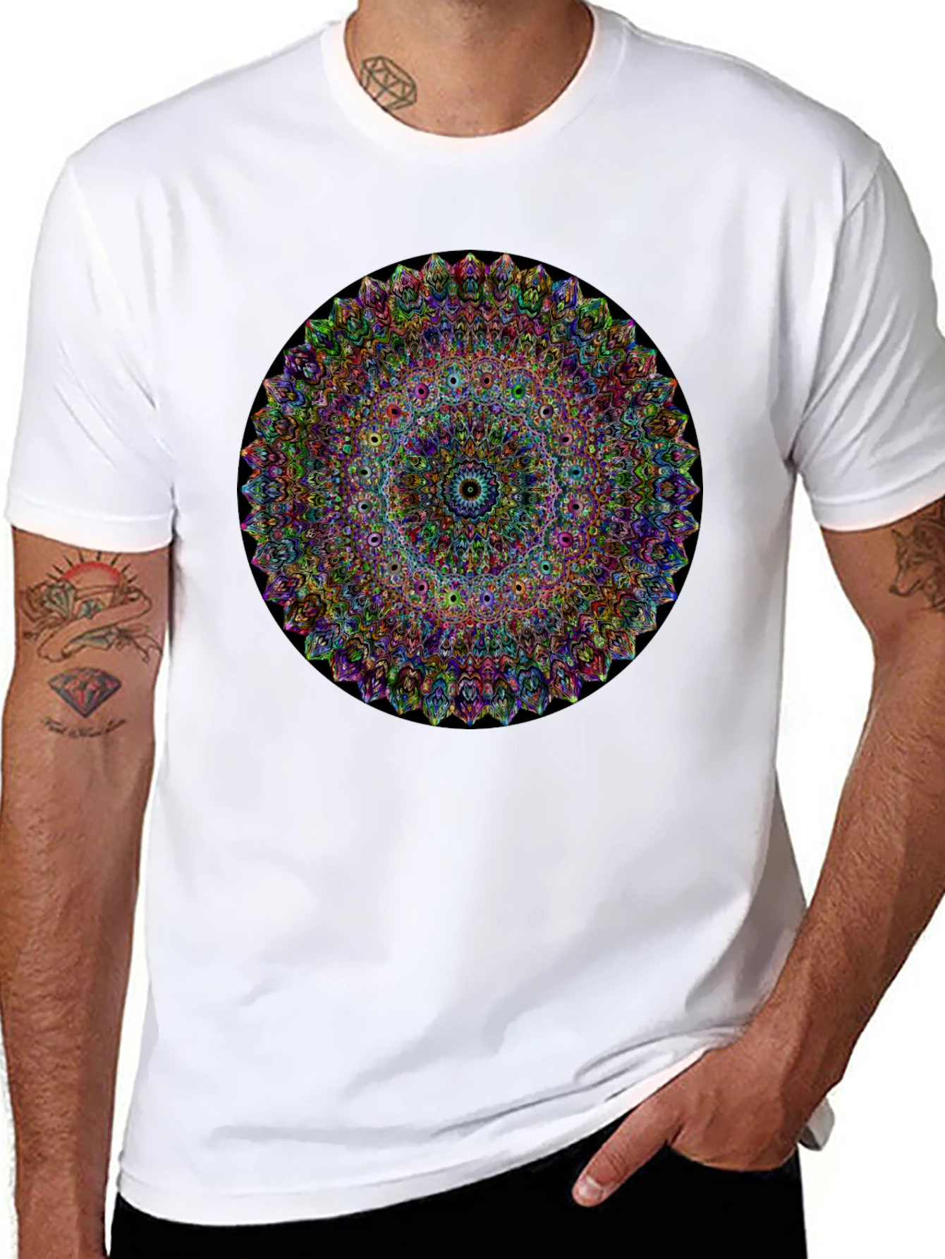 Vibrant Mandala Graphic Tee - Black