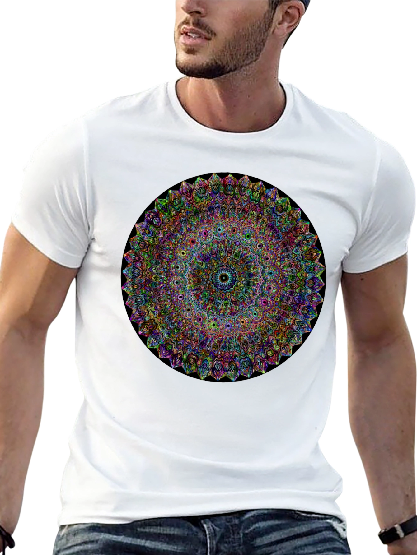 Vibrant Mandala Graphic Tee - Black