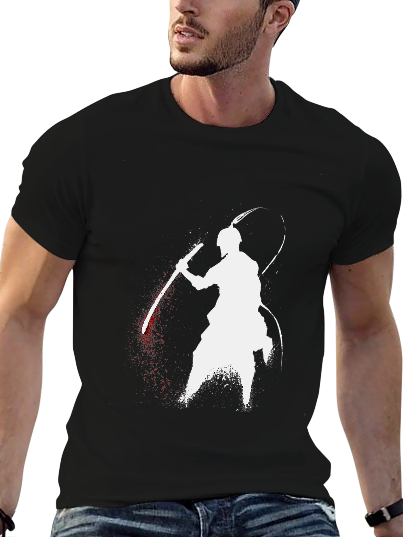 Samurai Warrior Graphic Tee - Black Cotton T-Shirt