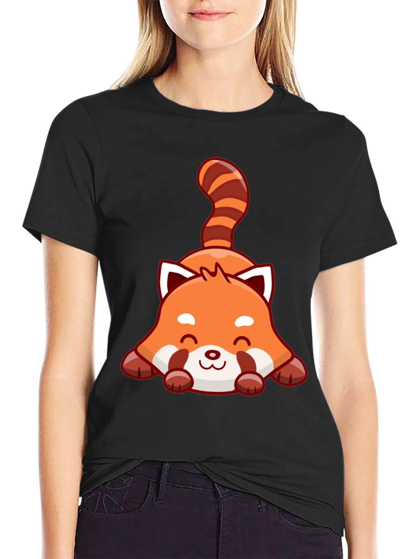 Cute Red Panda Graphic Tee - Unisex Black T-Shirt