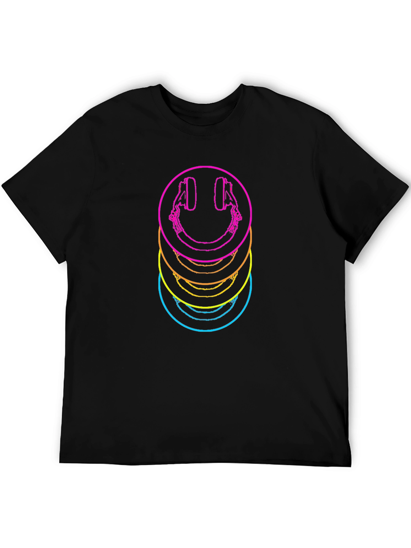Neon Smiley Face Headphones Graphic Tee - Black