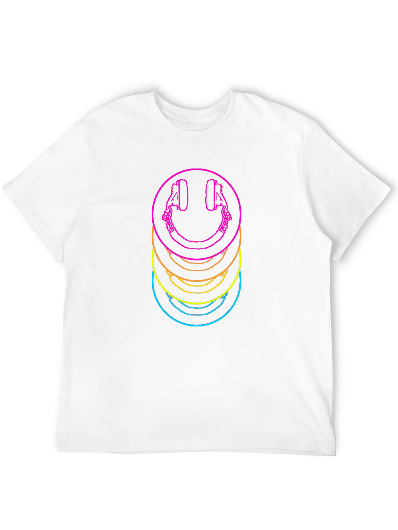 Neon Smiley Face Headphones Graphic Tee - Black