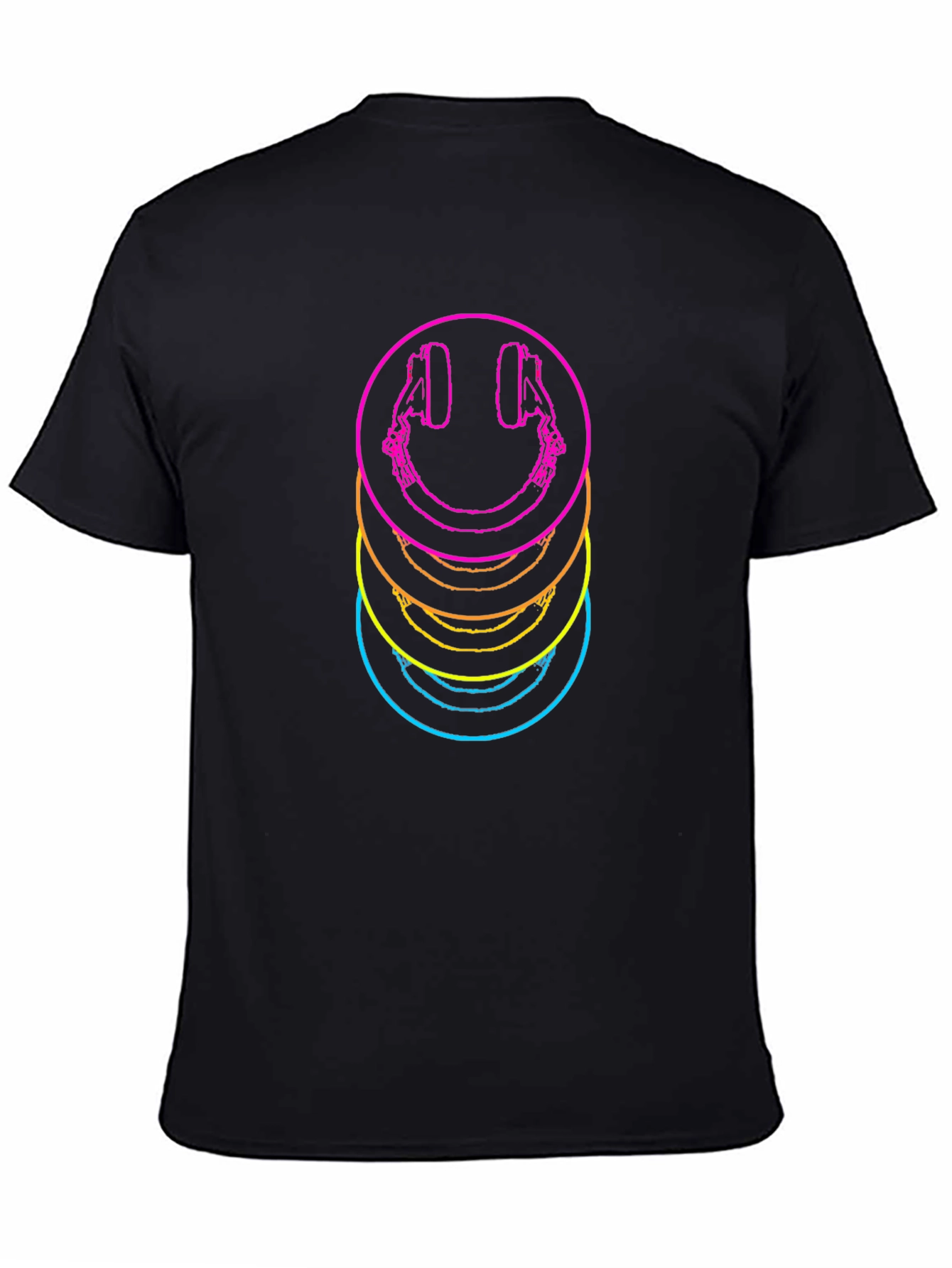 Neon Smiley Face Headphones Graphic Tee - Black