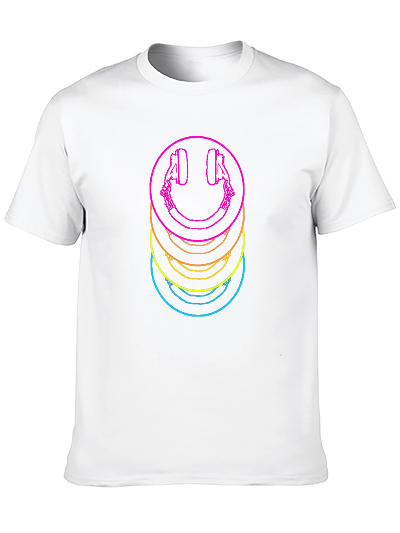 Neon Smiley Face Headphones Graphic Tee - Black