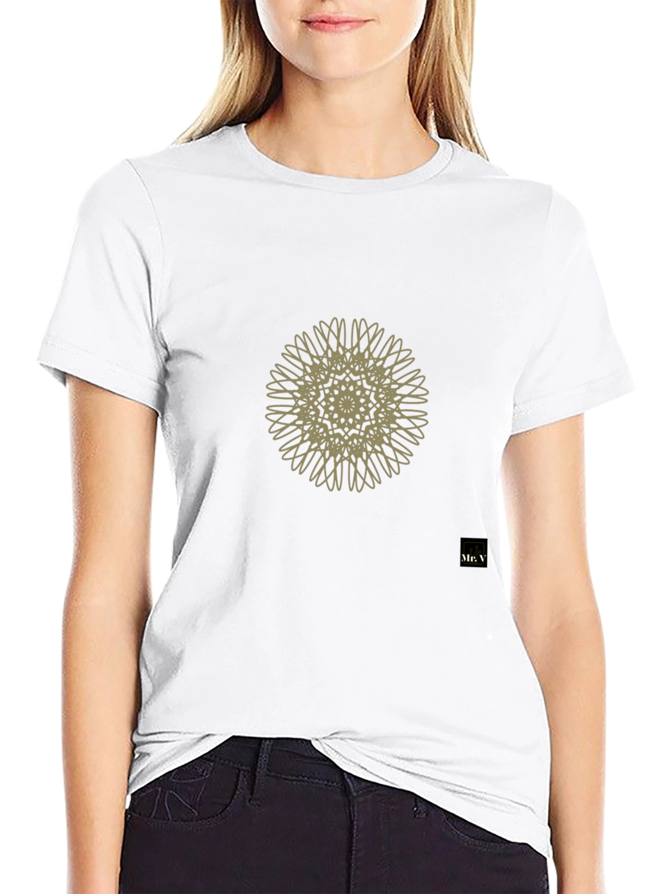 Mens Black Tee with Geometric Mandala Design