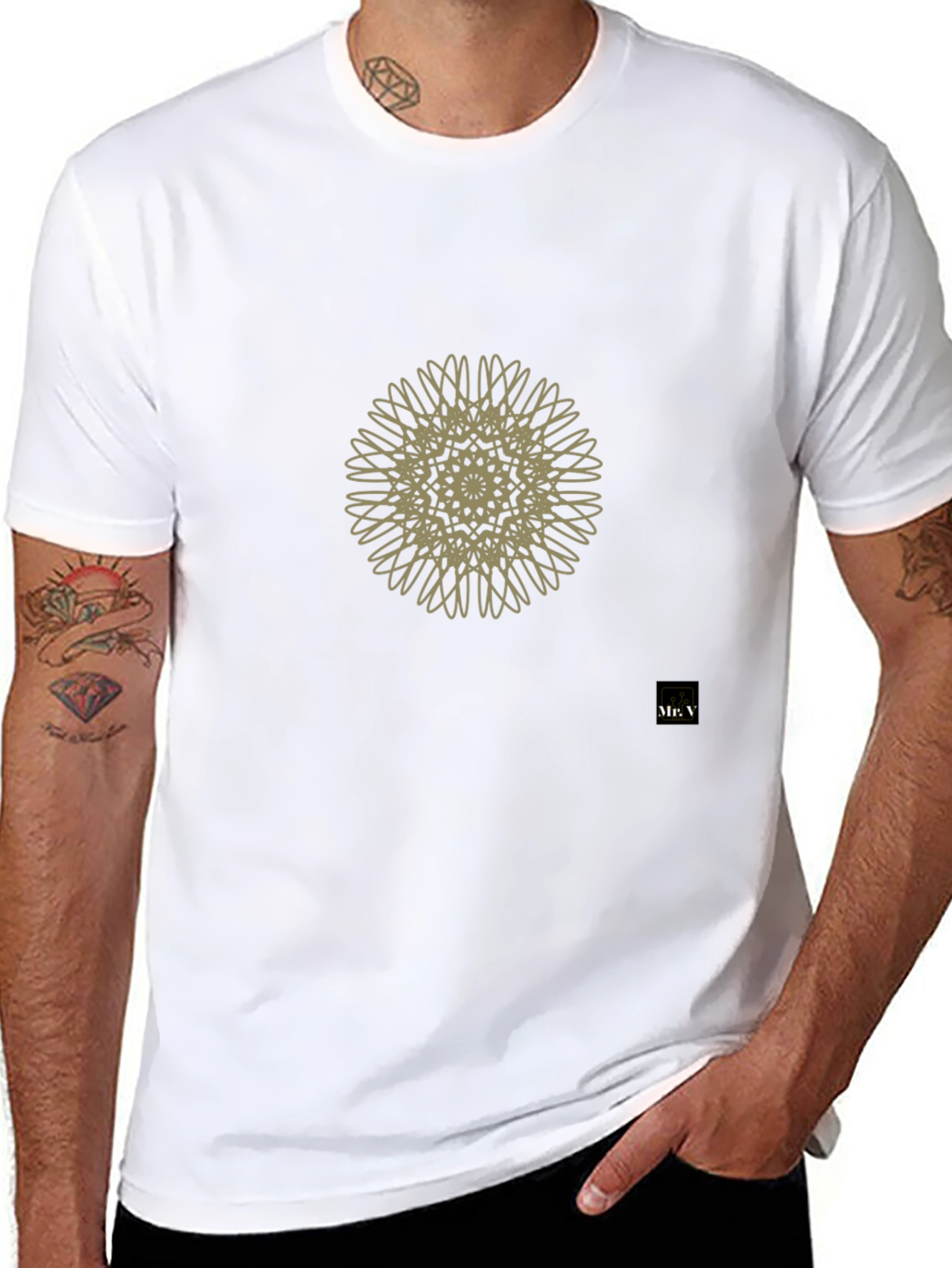 Mens Black Tee with Geometric Mandala Design
