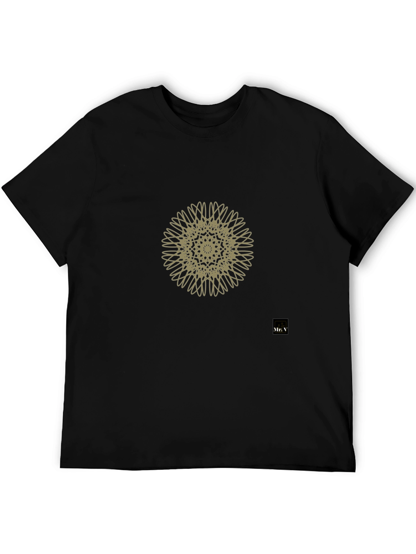 Mens Black Tee with Geometric Mandala Design